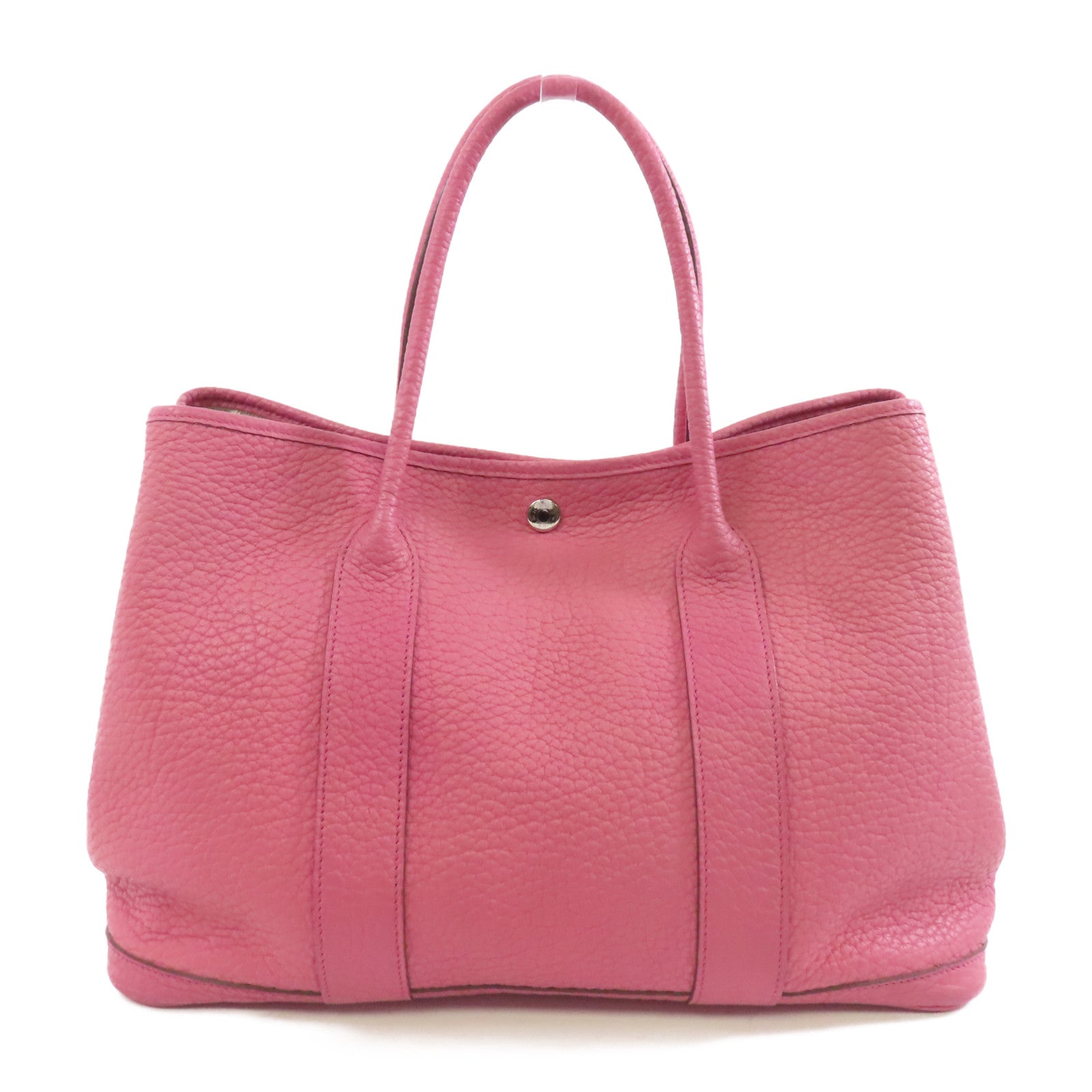 HERMES Negonda皮革Garden Party PM銀扣手挽袋粉紅色