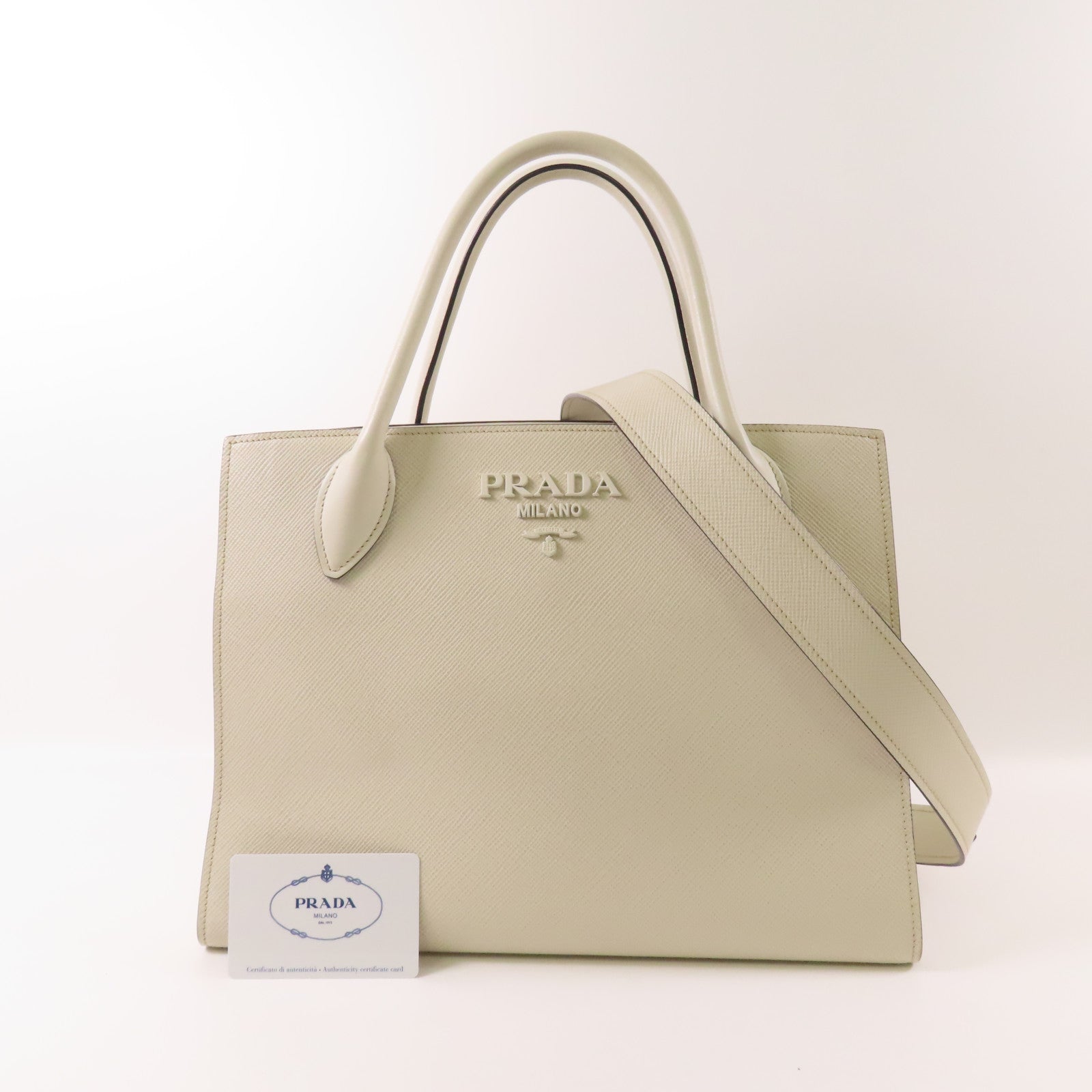 PRADA Saffiano皮革2 Way Shoulder金扣手挽肩背兩用袋
