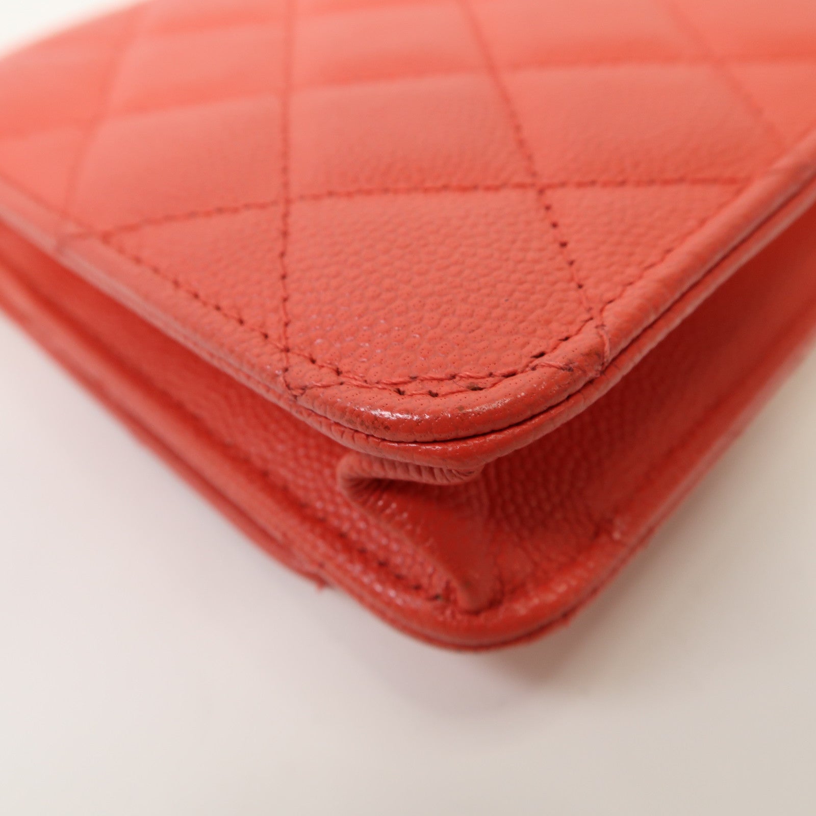 CHANEL 【激減優惠】菱格Caviar皮革Wallet On Chain金扣鏈帶肩背袋紅色