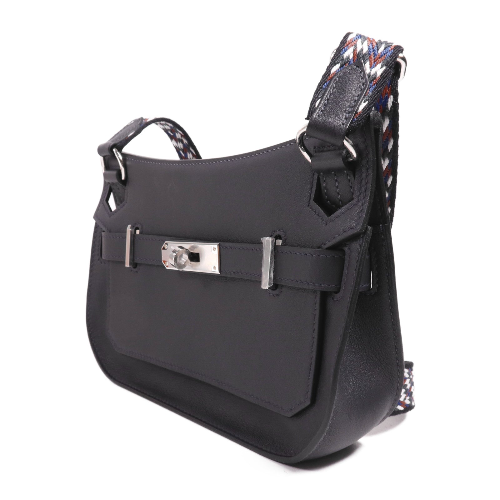 HERMES Swift皮革Mini Jypsiere銀扣肩背袋Caban