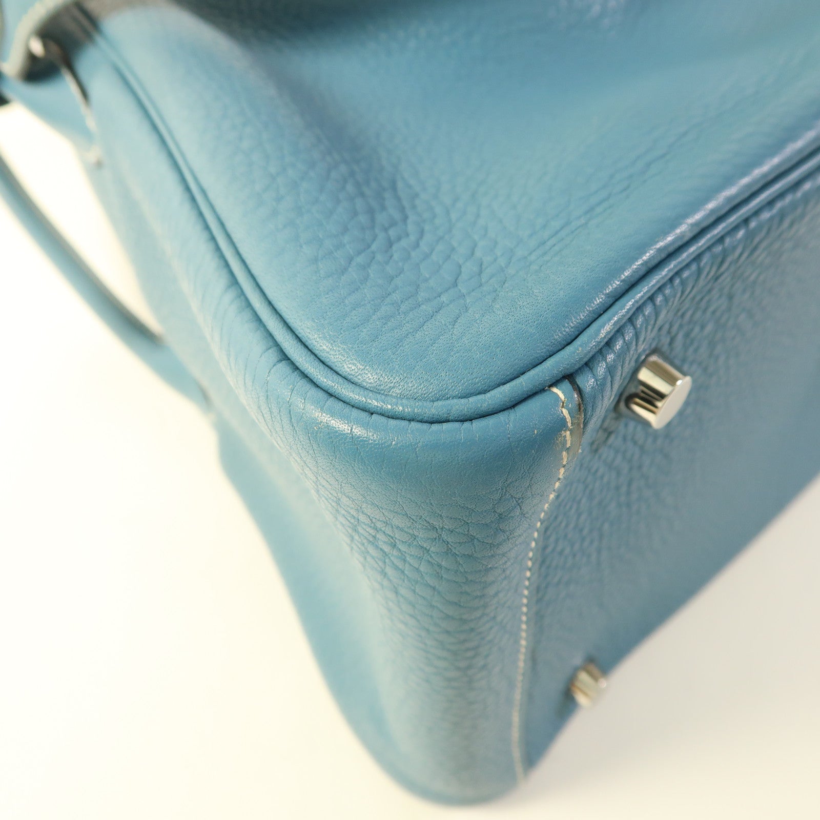 HERMES Clemence皮革Lindy 30銀扣手挽肩背兩用袋Bleu Jean