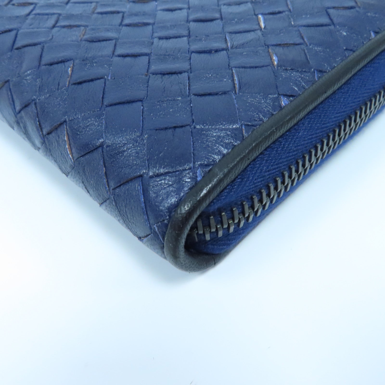 BOTTEGA VENETA 【激減優惠】織紋皮革Long Wallet長錢包藍色