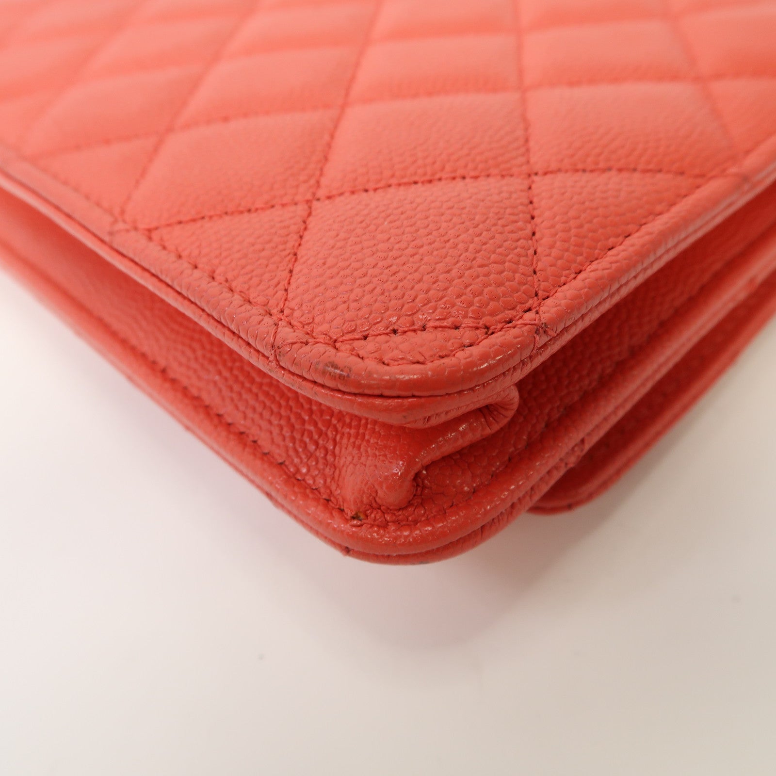 CHANEL 【激減優惠】菱格Caviar皮革Wallet On Chain金扣鏈帶肩背袋紅色