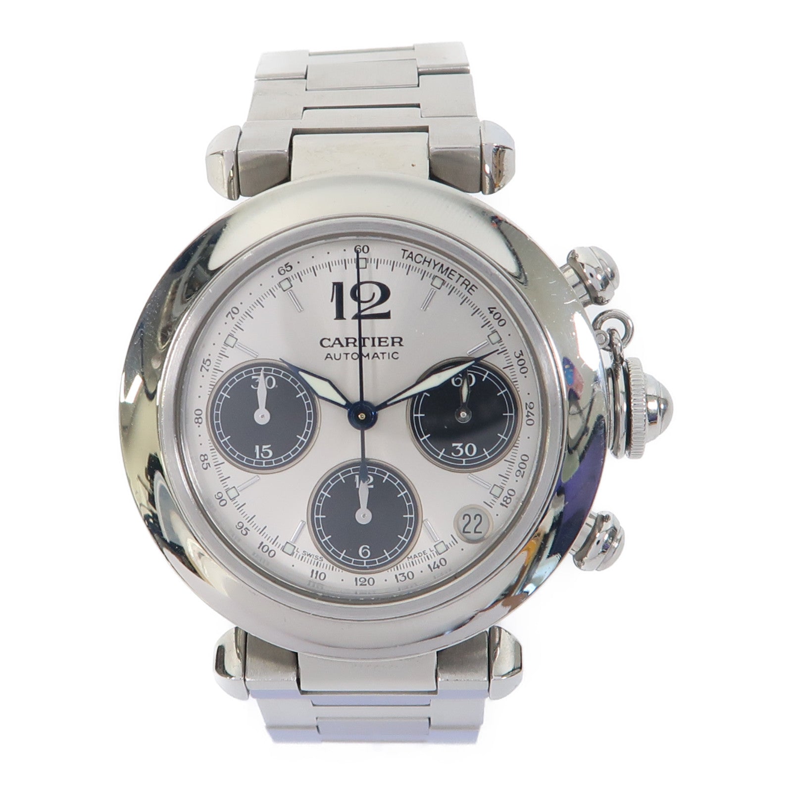 CARTIER Pasha Chronograph不鏽鋼手錶自動機芯銀色