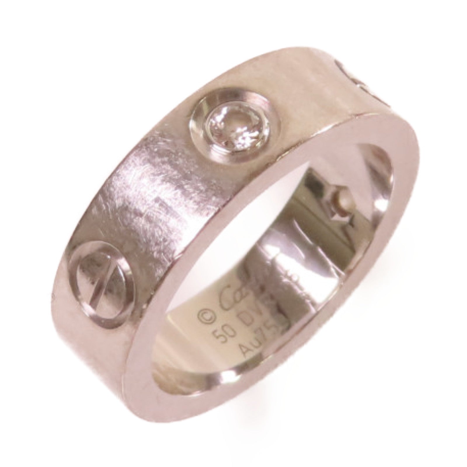 CARTIER 18K白金/鑽石Love Ring 3 Diamond Ring戒指#50/US#5.5