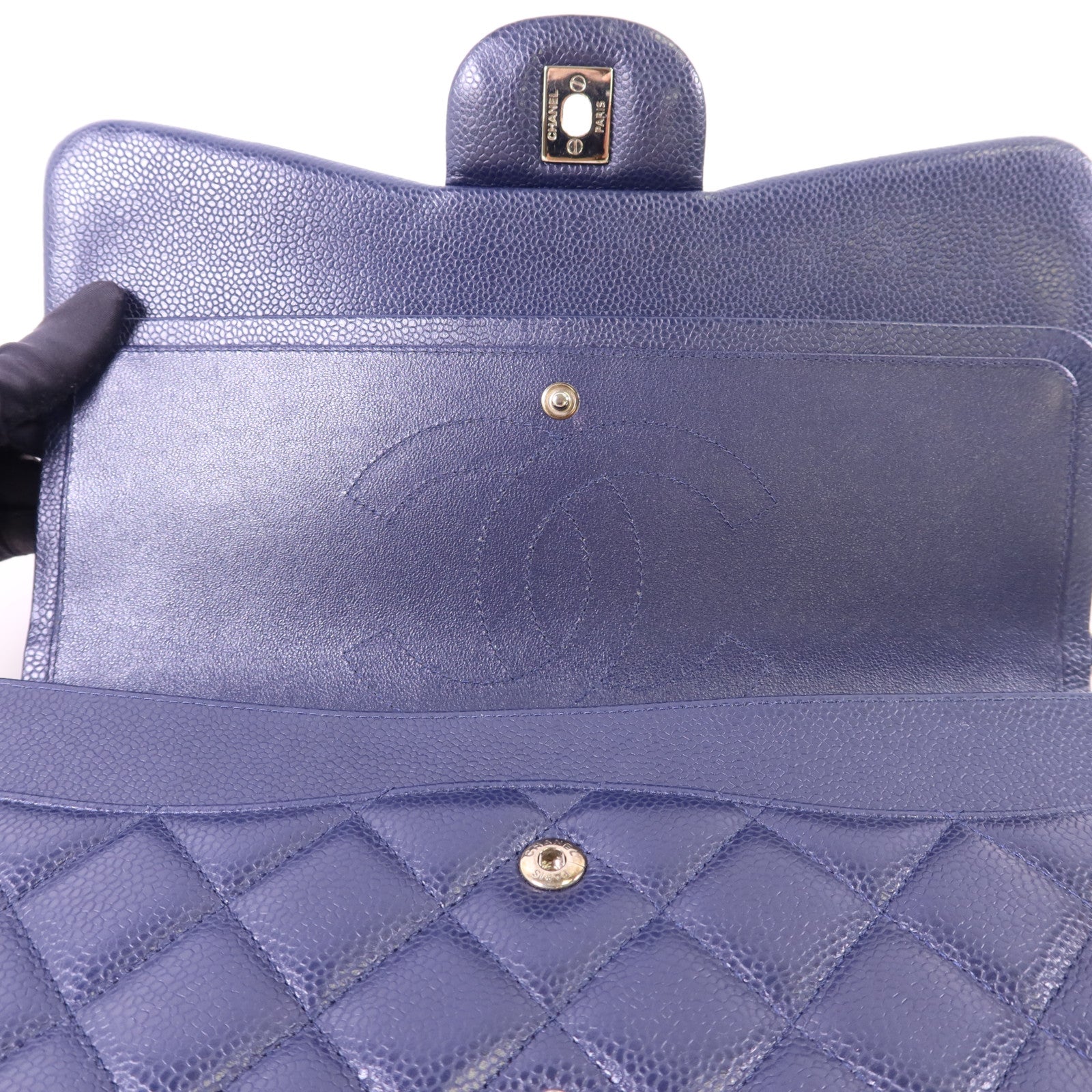 CHANEL 牛皮皮革Large Classic銀扣鏈帶肩背袋