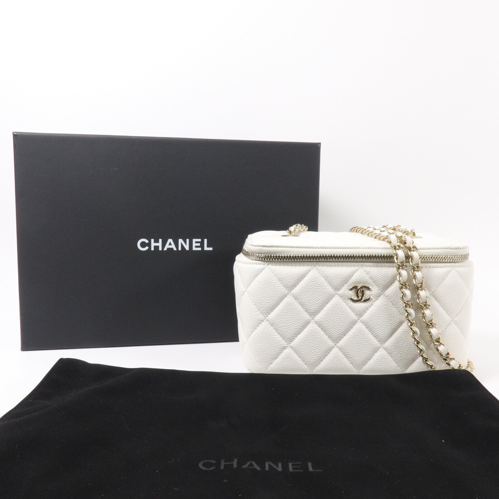CHANEL 牛皮皮革Vanity Case鏈帶肩背袋