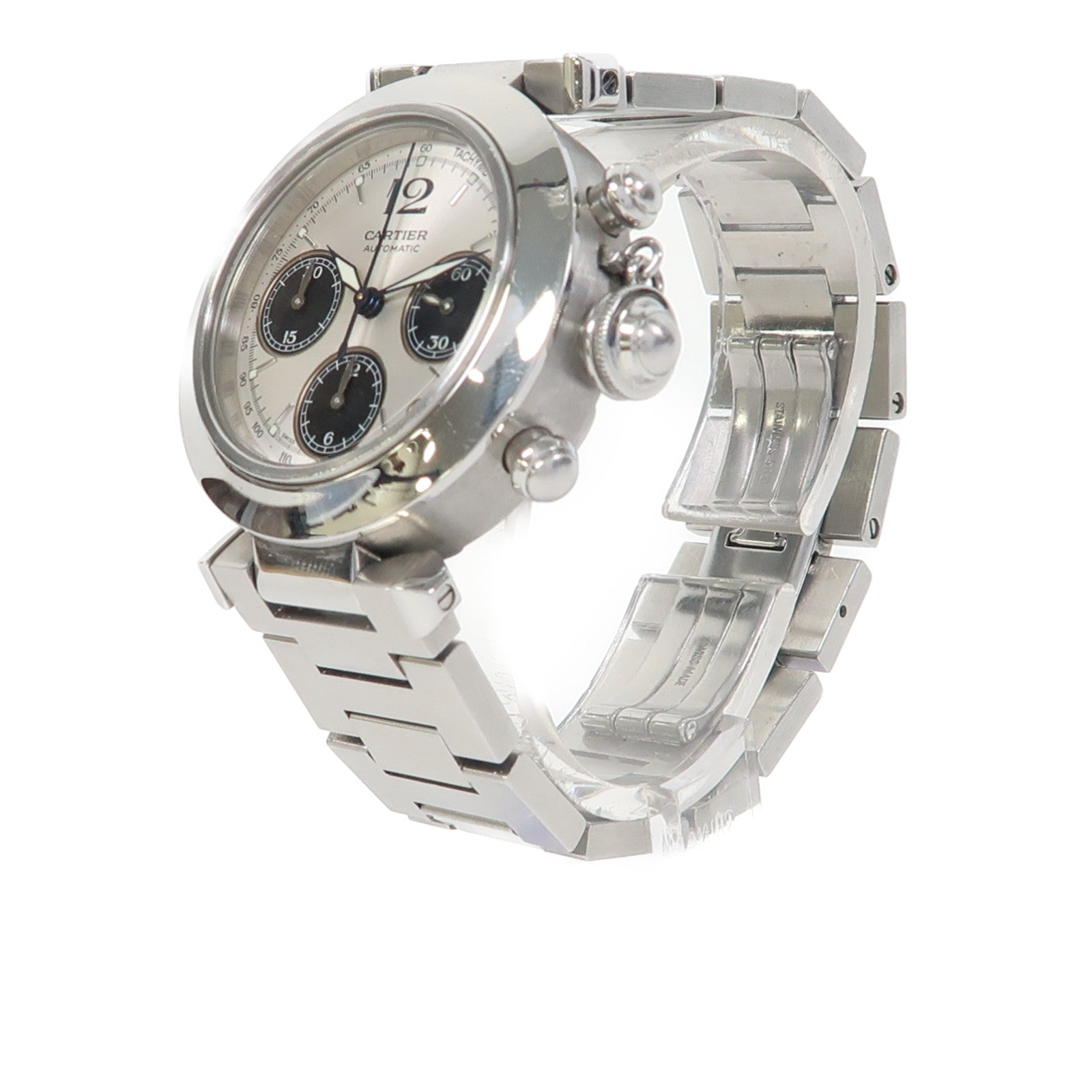 CARTIER Pasha Chronograph不鏽鋼手錶自動機芯銀色