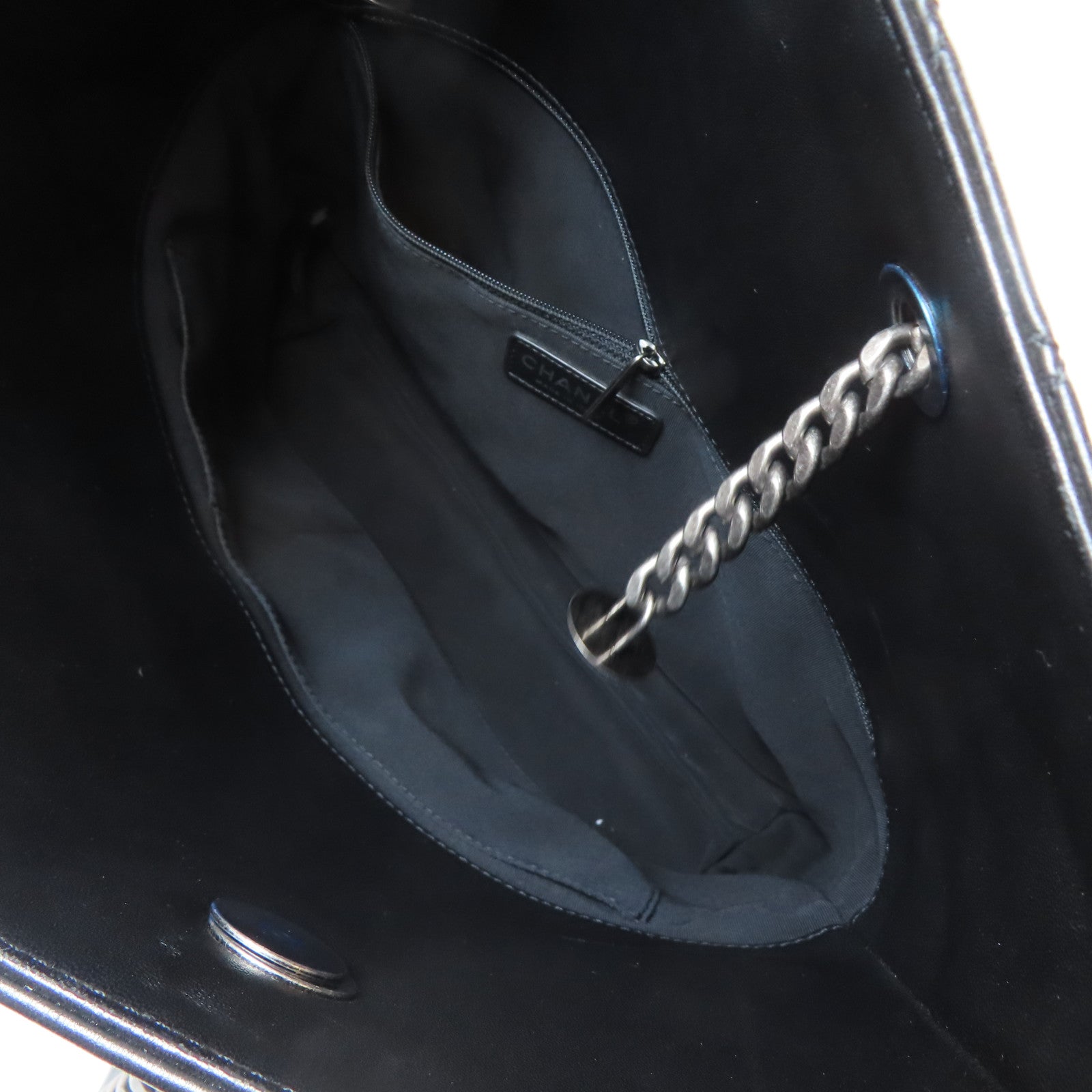 CHANEL 【激減優惠】菱格牛皮皮革Tote Bag銀扣肩背袋黑色