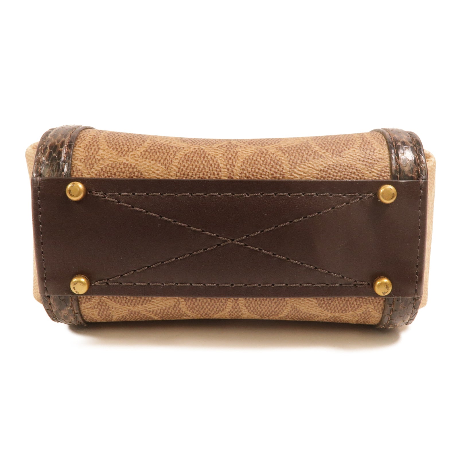 COACH 塗層帆布/蛇皮皮革Troupe Tote 16手挽肩背兩用袋