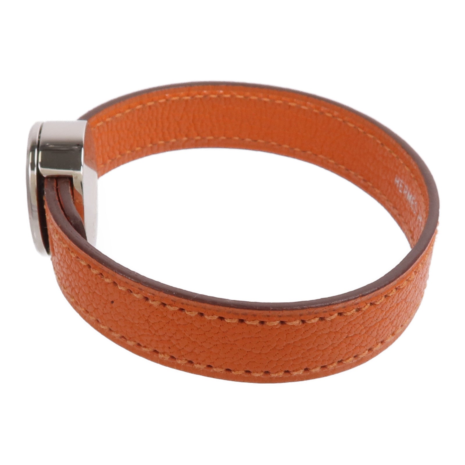 HERMES Swift/Mysore皮革Looping Bracelet手帶Noir/Orange