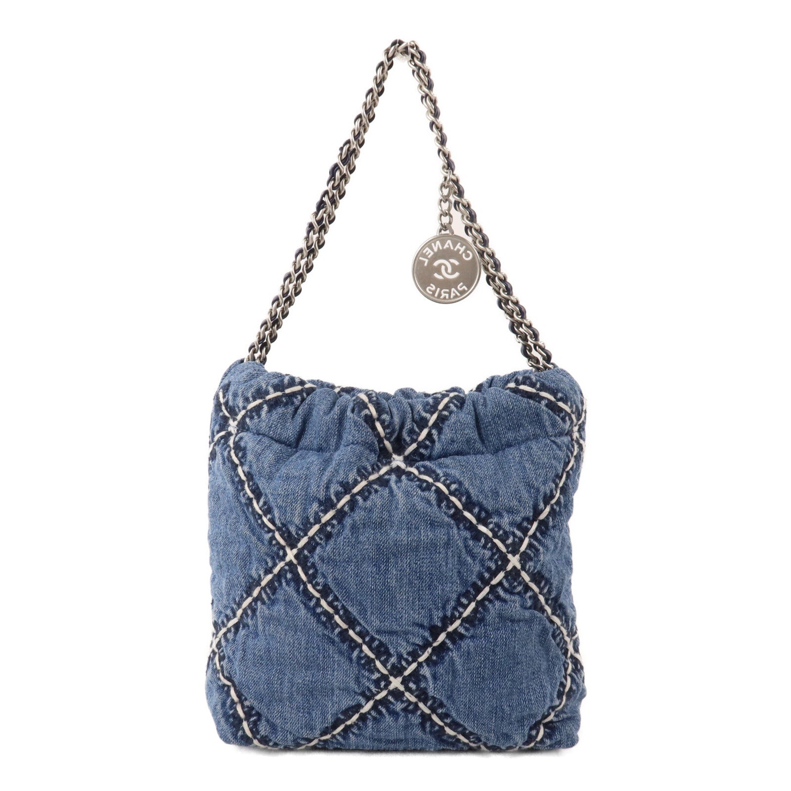 CHANEL 牛仔布Mini C22鏈帶手挽肩背兩用袋