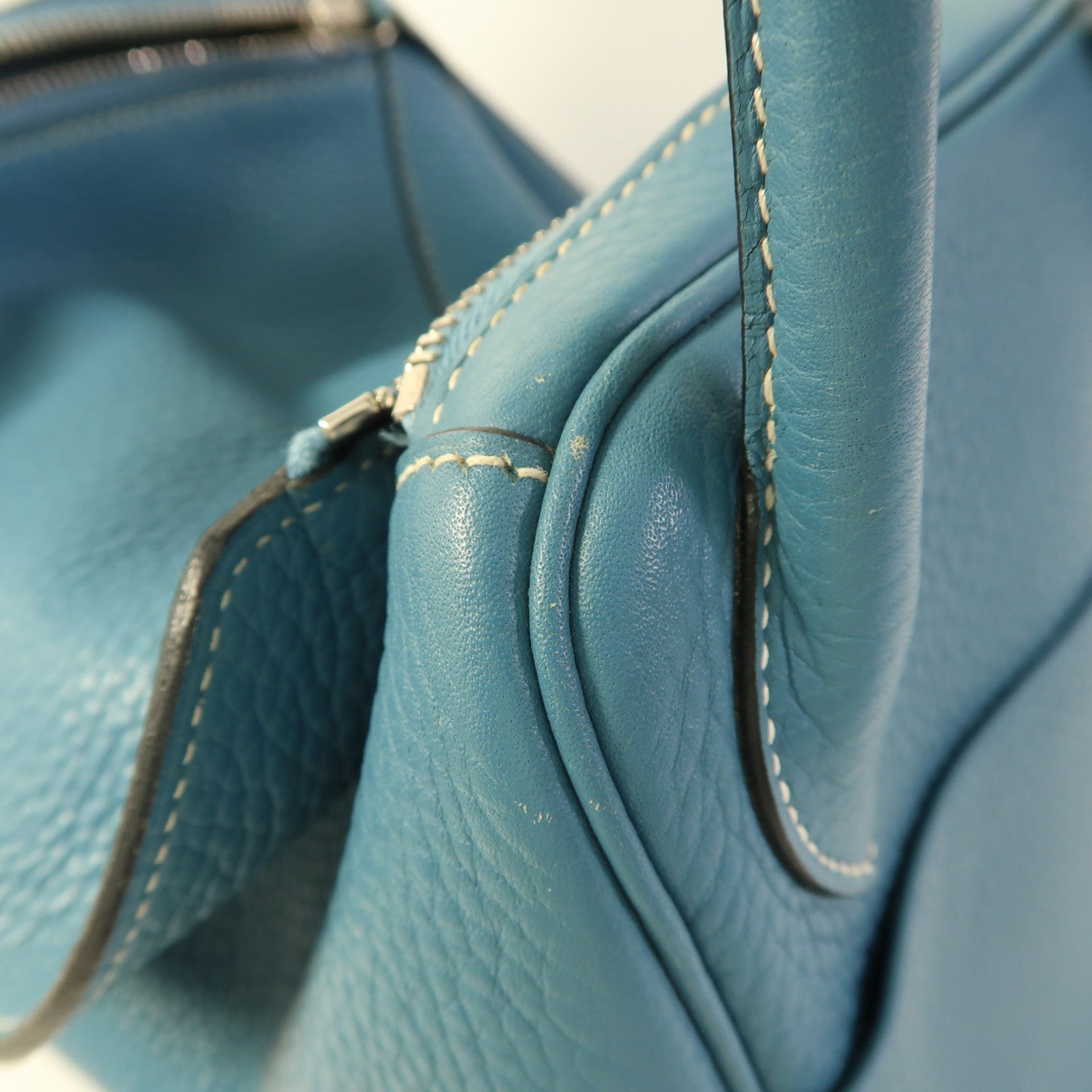 HERMES Clemence皮革Lindy 30銀扣手挽肩背兩用袋Bleu Jean