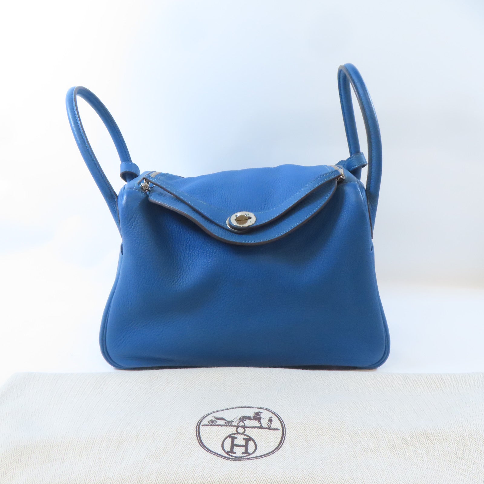 HERMES 【激減優惠】Clemence皮革Lindy 30銀扣手挽肩背兩用袋Mykonos藍色