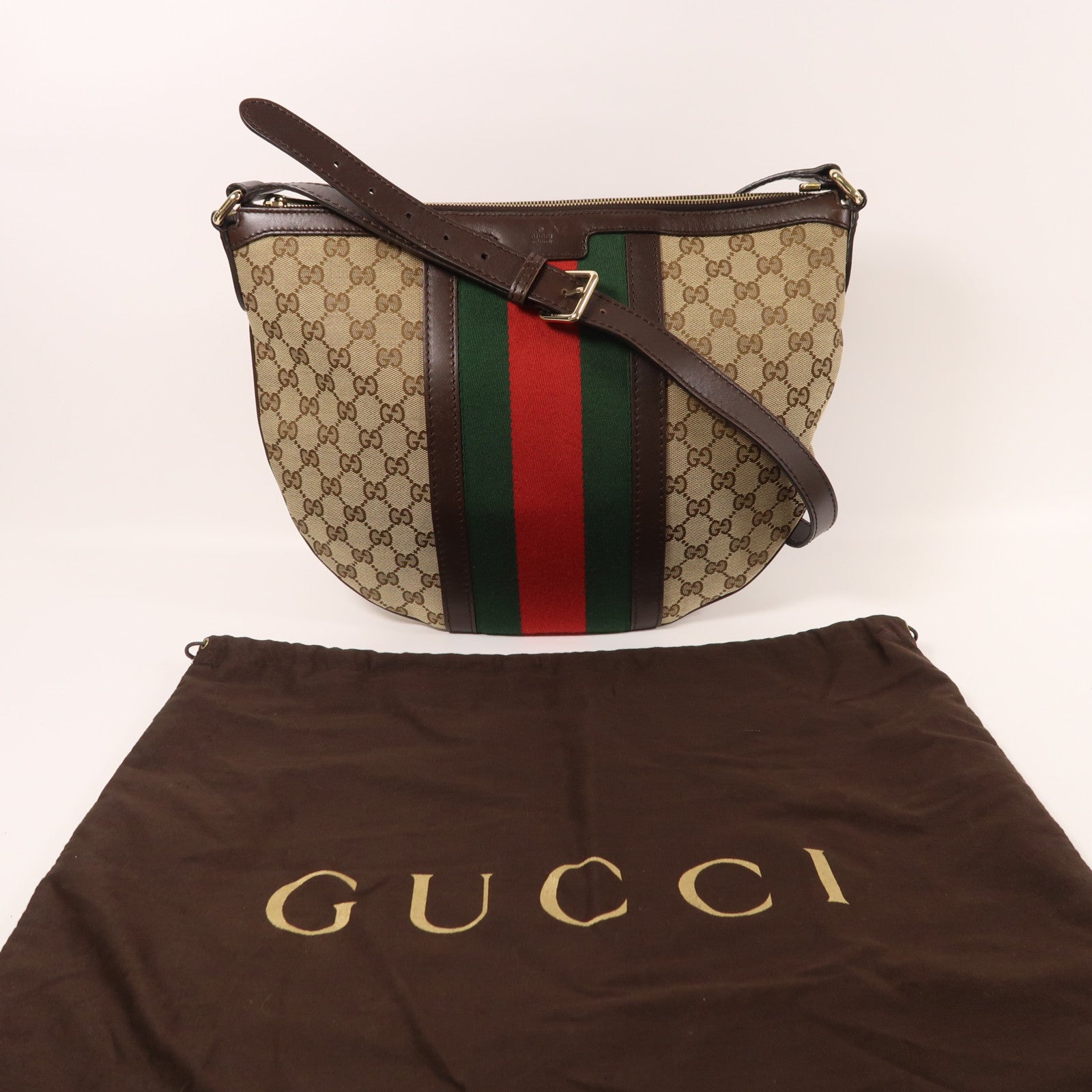 GUCCI 帆布Half Moon Hobo金扣肩背袋