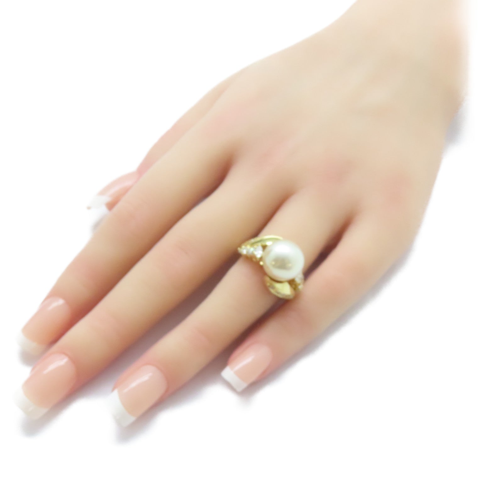 JEWELRY 18K黃金Pearl Ring珍珠11.3mm/0.67ct鑽石戒指US#6