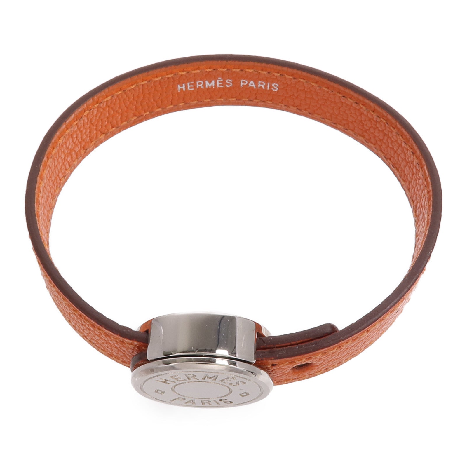 HERMES Swift/Mysore皮革Looping Bracelet手帶Noir/Orange