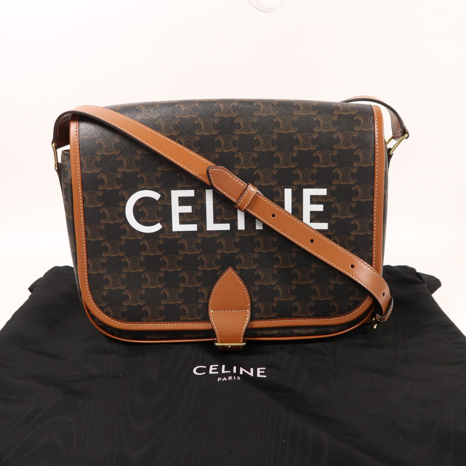 CELINE 塗層帆布Messenger Folce金扣肩背袋