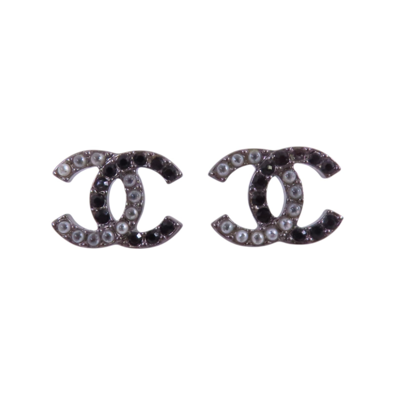 CHANEL 金屬/水鑽/仿珍珠CC Earrings銀扣耳環