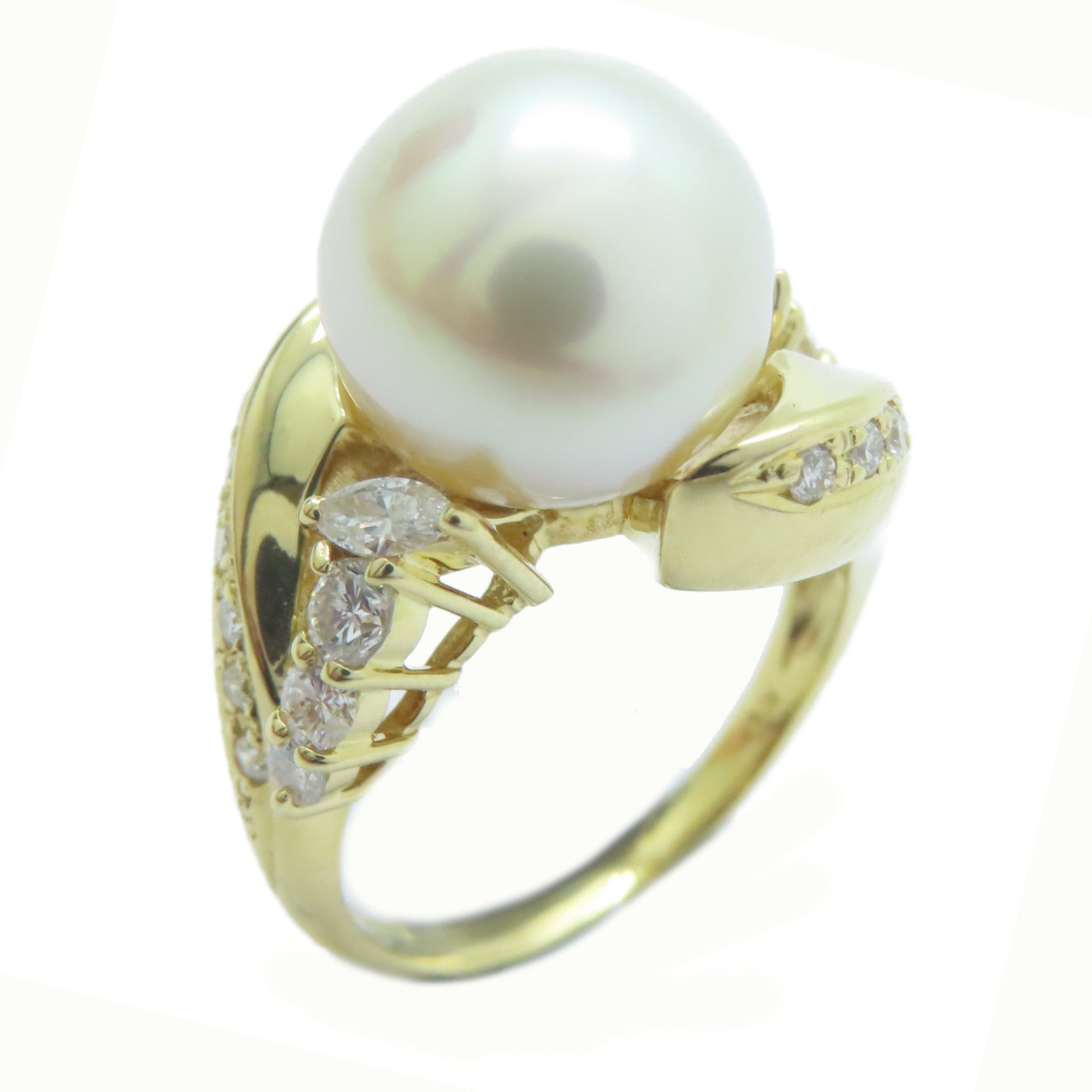 JEWELRY 18K黃金Pearl Ring珍珠11.3mm/0.67ct鑽石戒指US#6