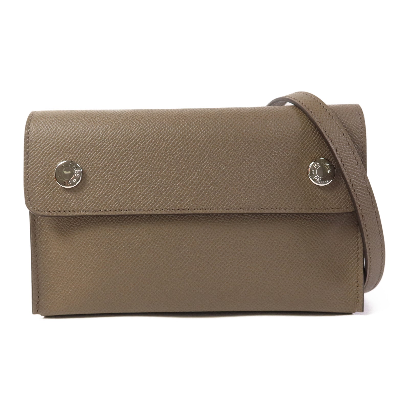 HERMES 【激減優惠】Epsom皮革SnapWallet銀扣肩背袋Etain