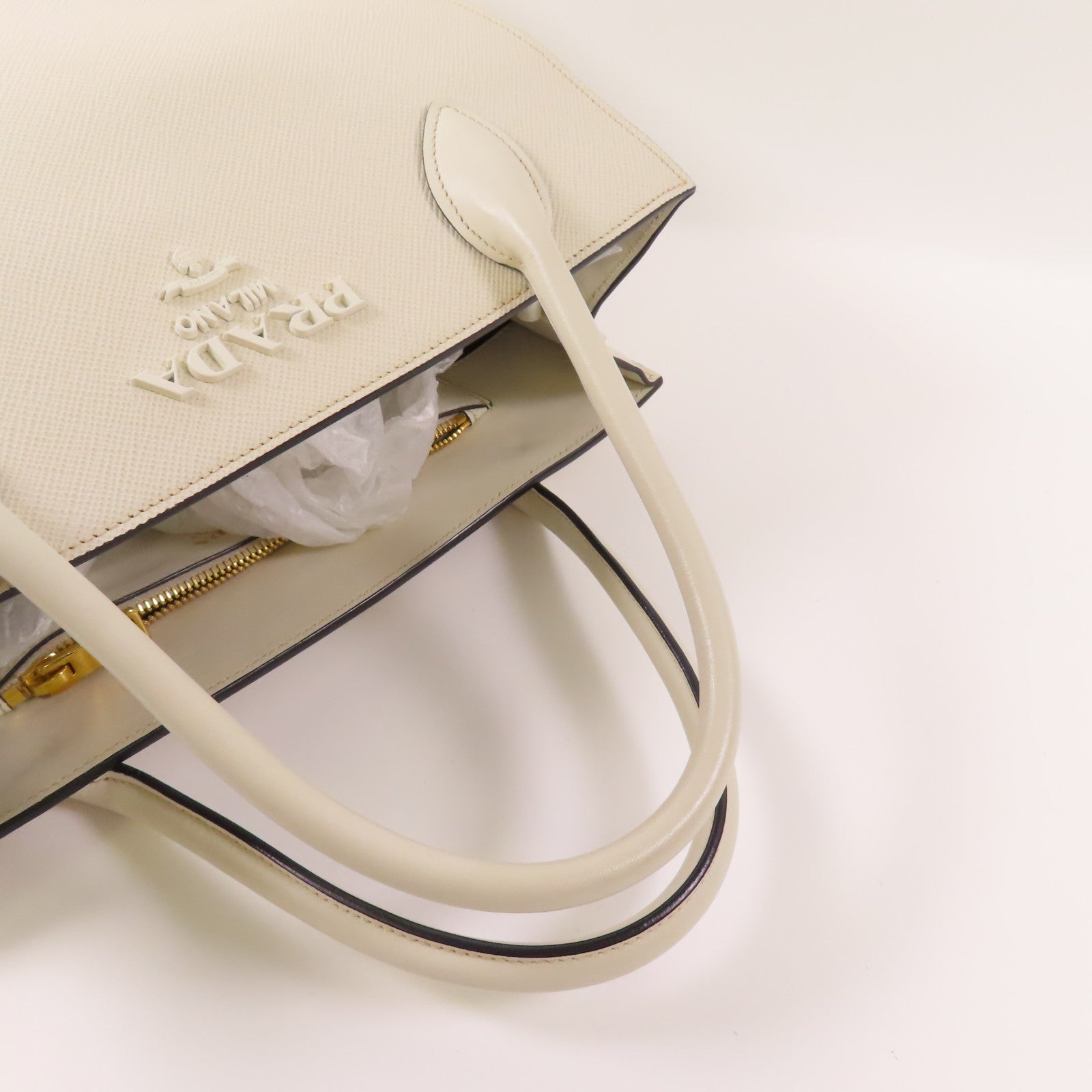 PRADA GHW 2 Way Shoulder Bag Handbag 1BA155 Saffiano Leather White
