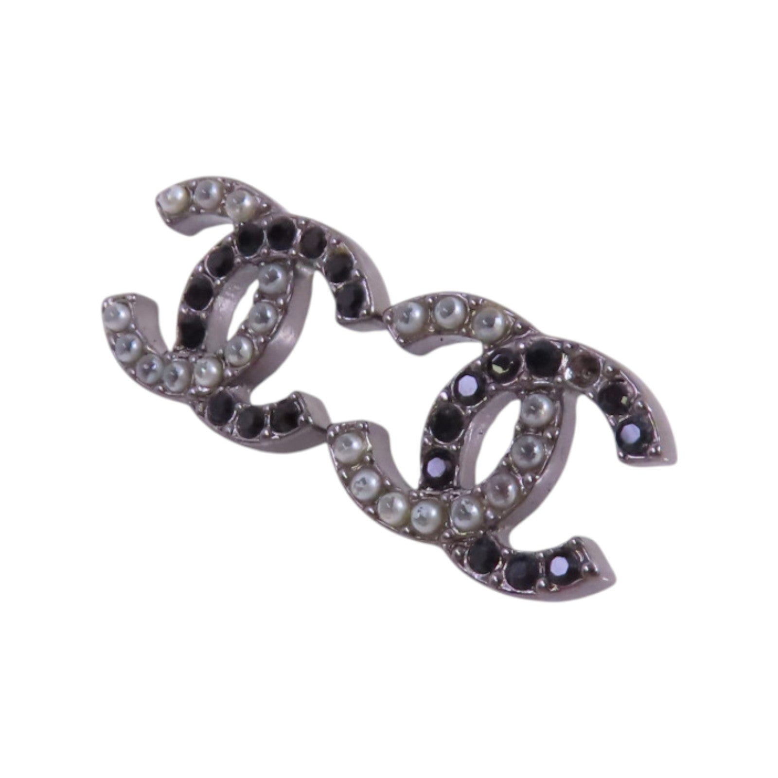CHANEL 金屬/水鑽/仿珍珠CC Earrings銀扣耳環