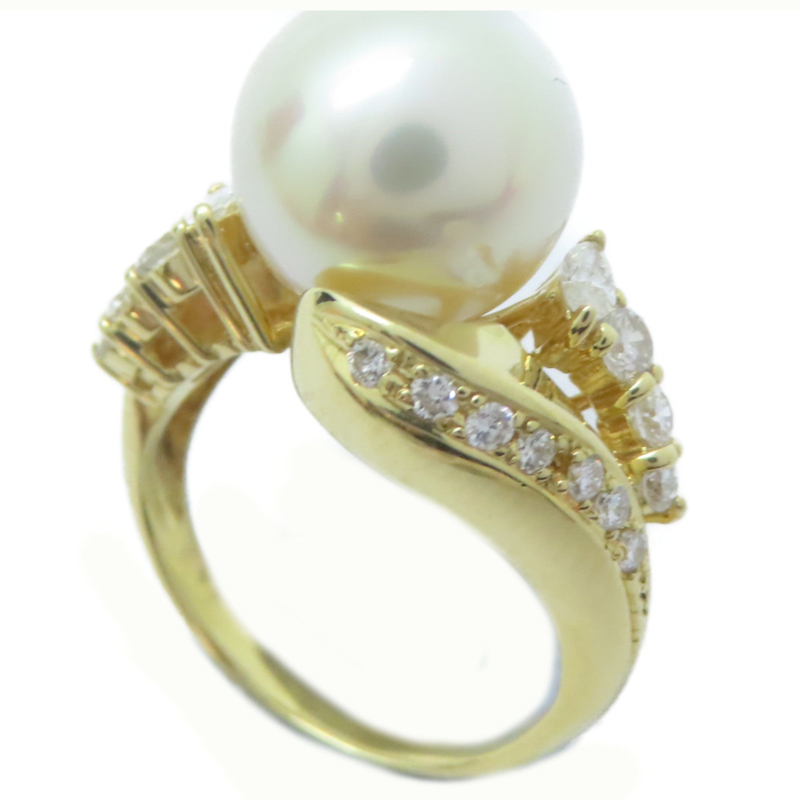 JEWELRY 18K黃金Pearl Ring珍珠11.3mm/0.67ct鑽石戒指US#6