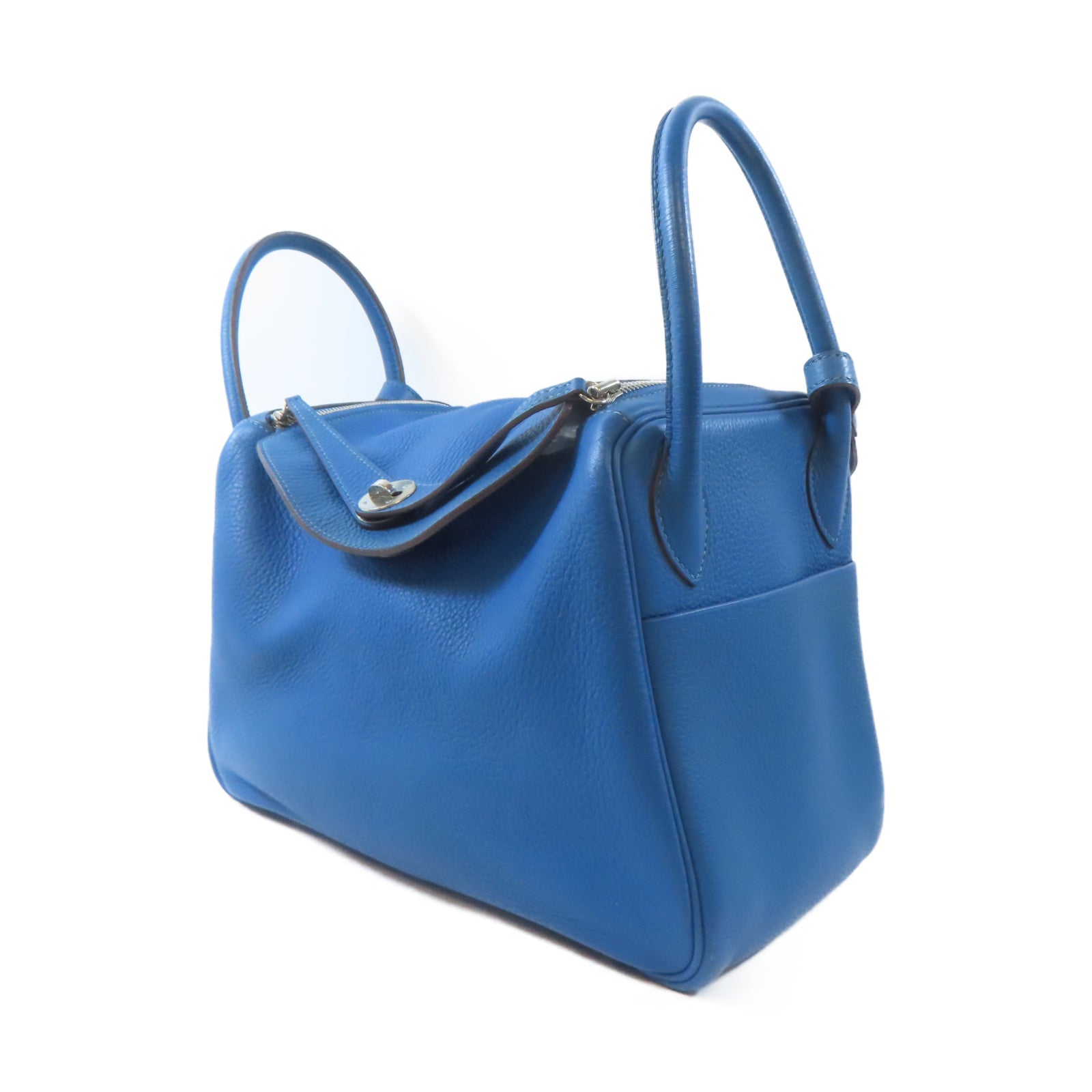 HERMES 【激減優惠】Clemence皮革Lindy 30銀扣手挽肩背兩用袋Mykonos藍色