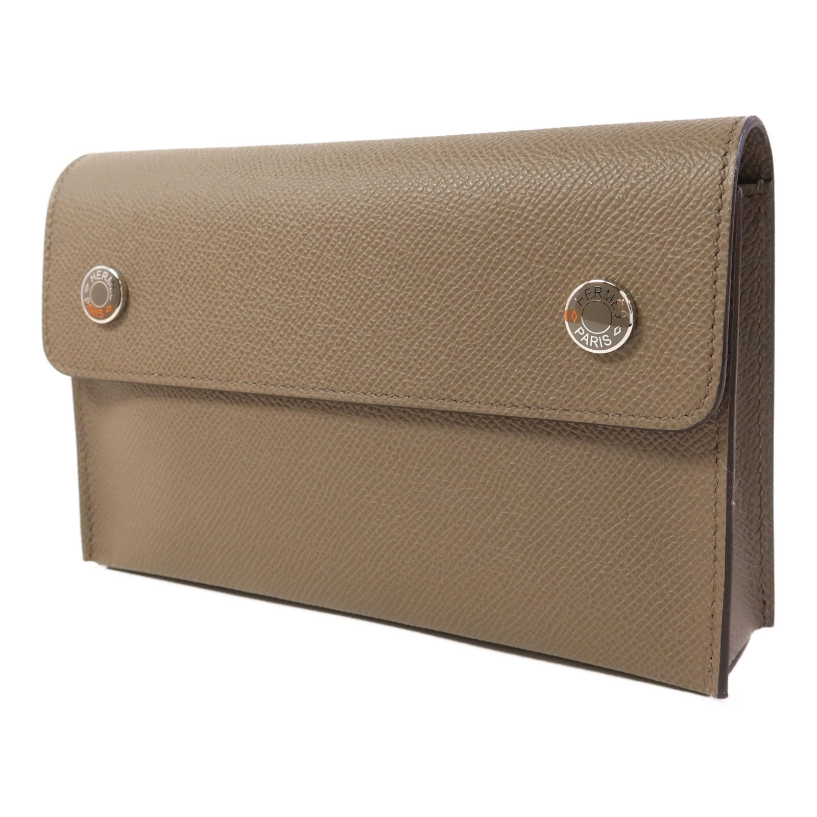 HERMES 【激減優惠】Epsom皮革SnapWallet銀扣肩背袋Etain