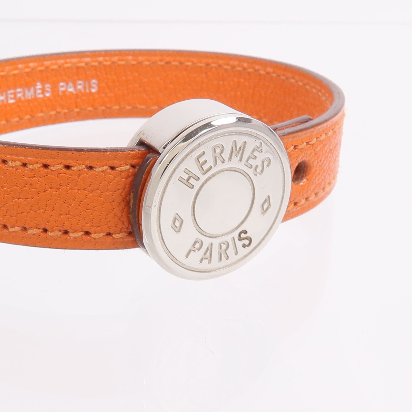 HERMES Swift/Mysore皮革Looping Bracelet手帶Noir/Orange