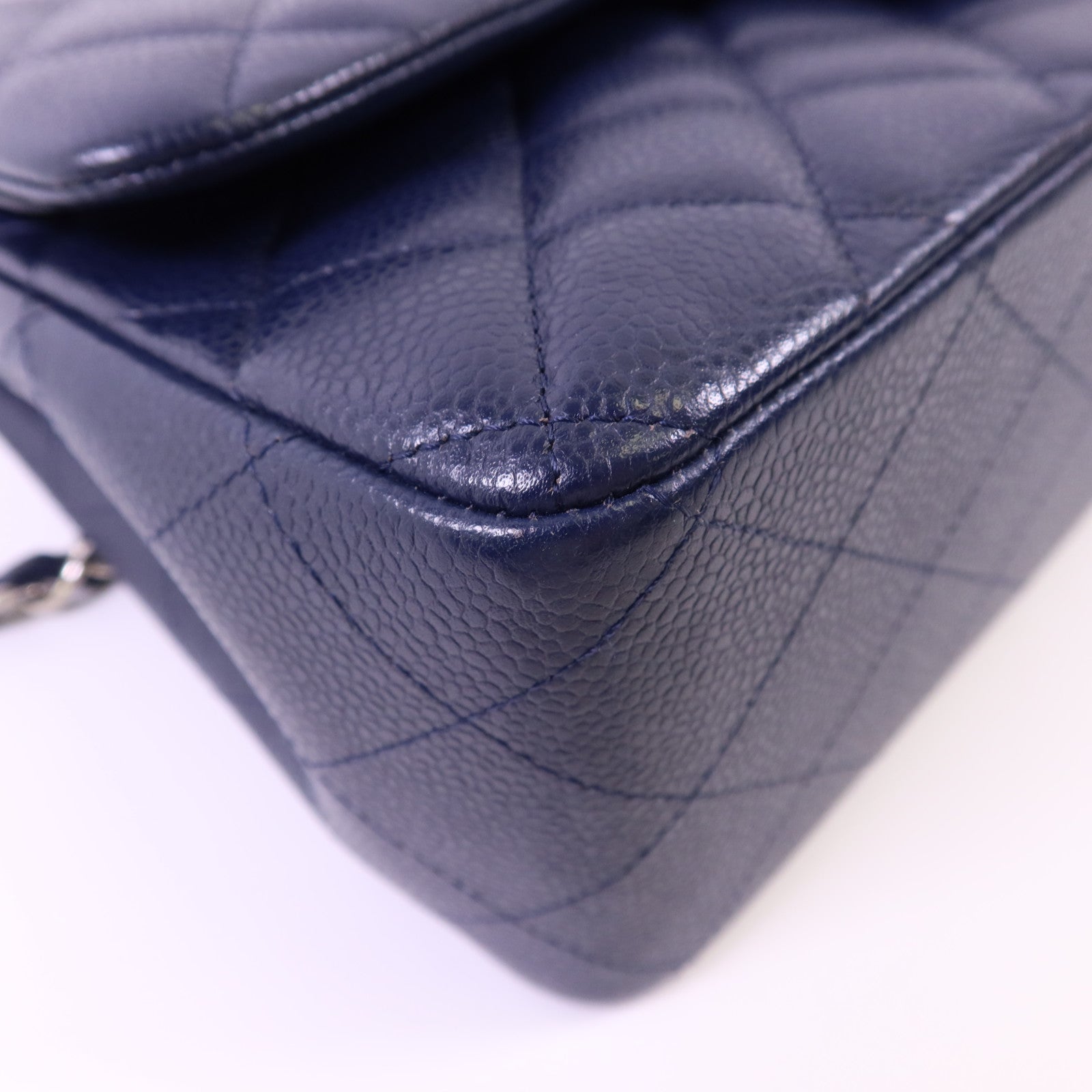 CHANEL 牛皮皮革Large Classic銀扣鏈帶肩背袋