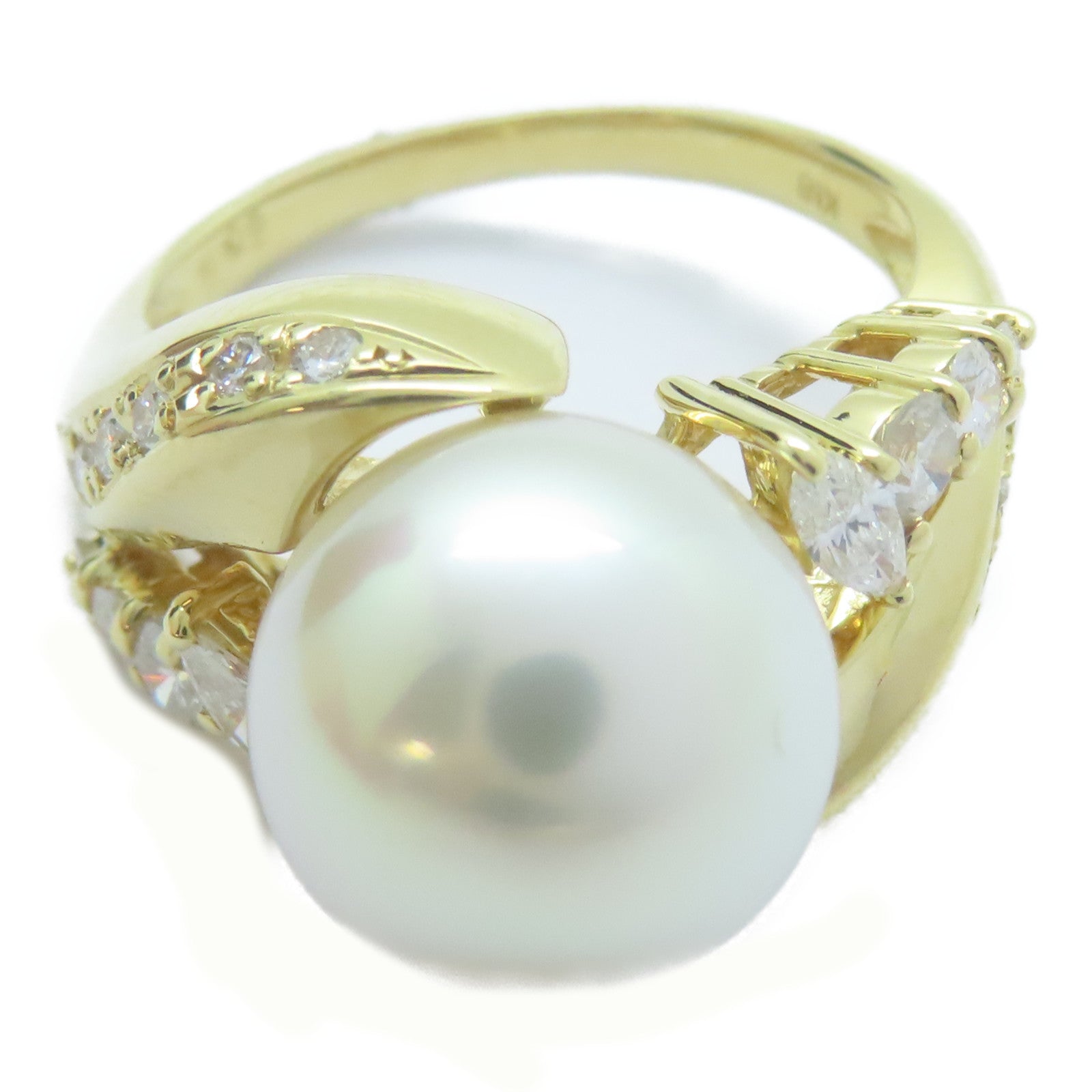 JEWELRY 18K黃金Pearl Ring珍珠11.3mm/0.67ct鑽石戒指US#6