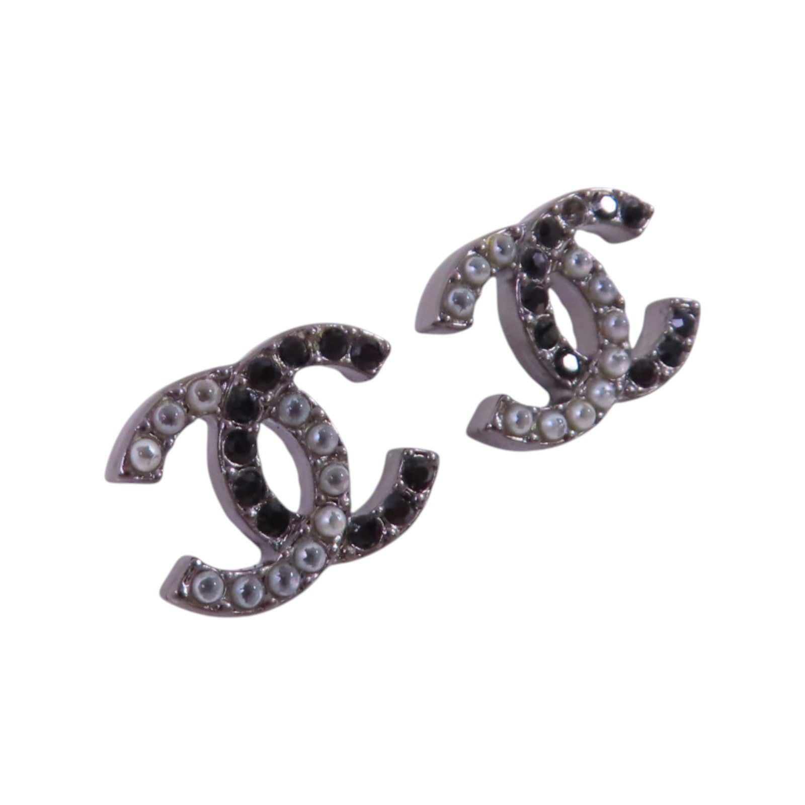 CHANEL 金屬/水鑽/仿珍珠CC Earrings銀扣耳環