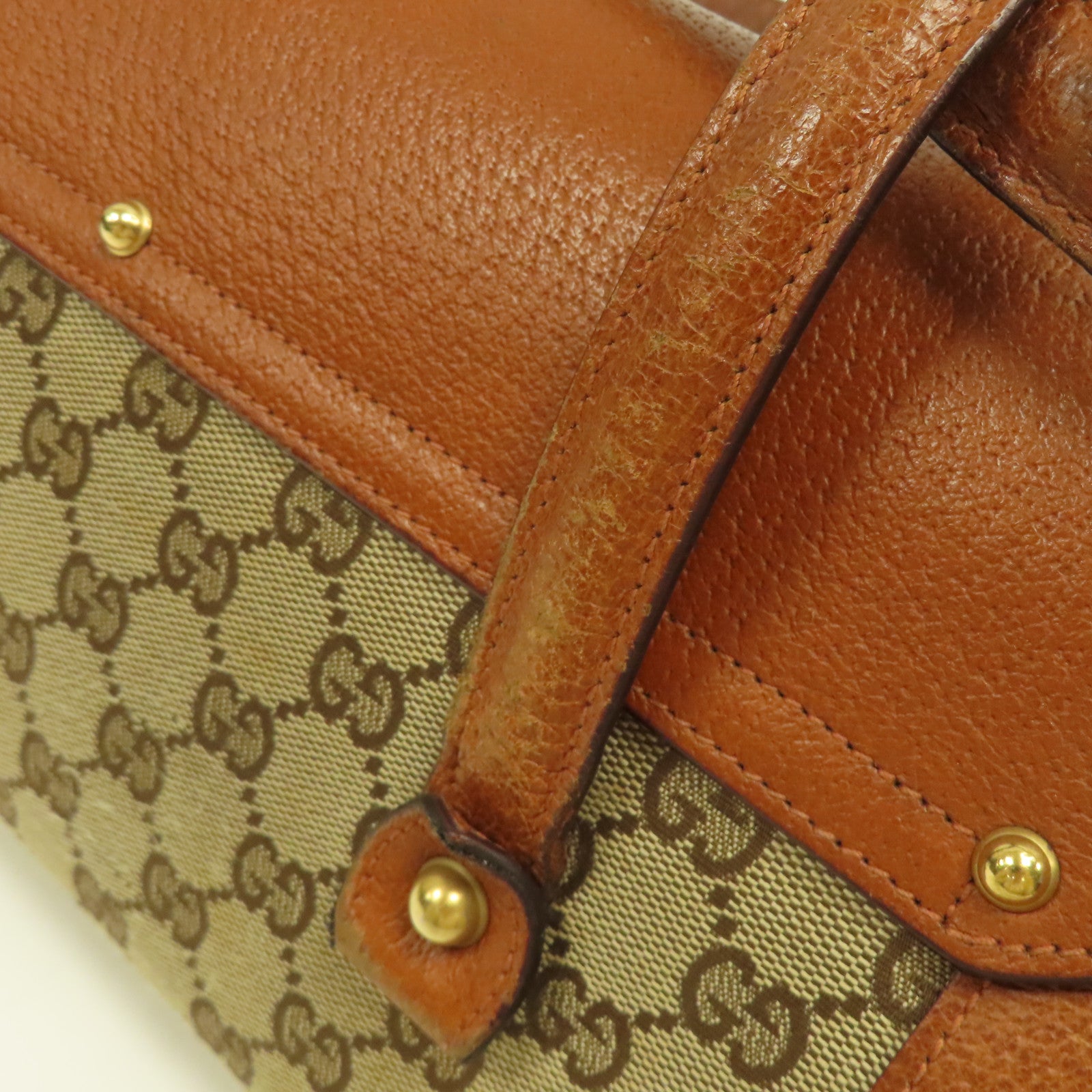 GUCCI 帆布Hand Bag金扣手挽袋啡色