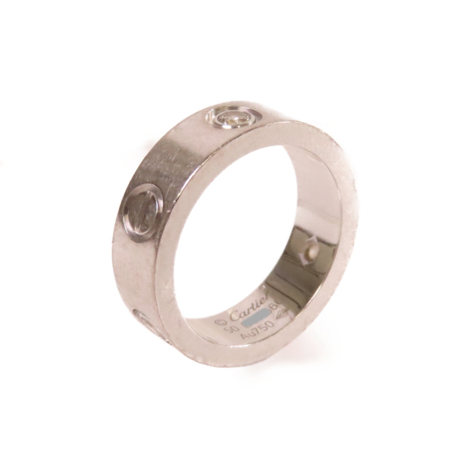 CARTIER 18K白金/鑽石Love Ring 3 Diamond Ring戒指#50/US#5.5