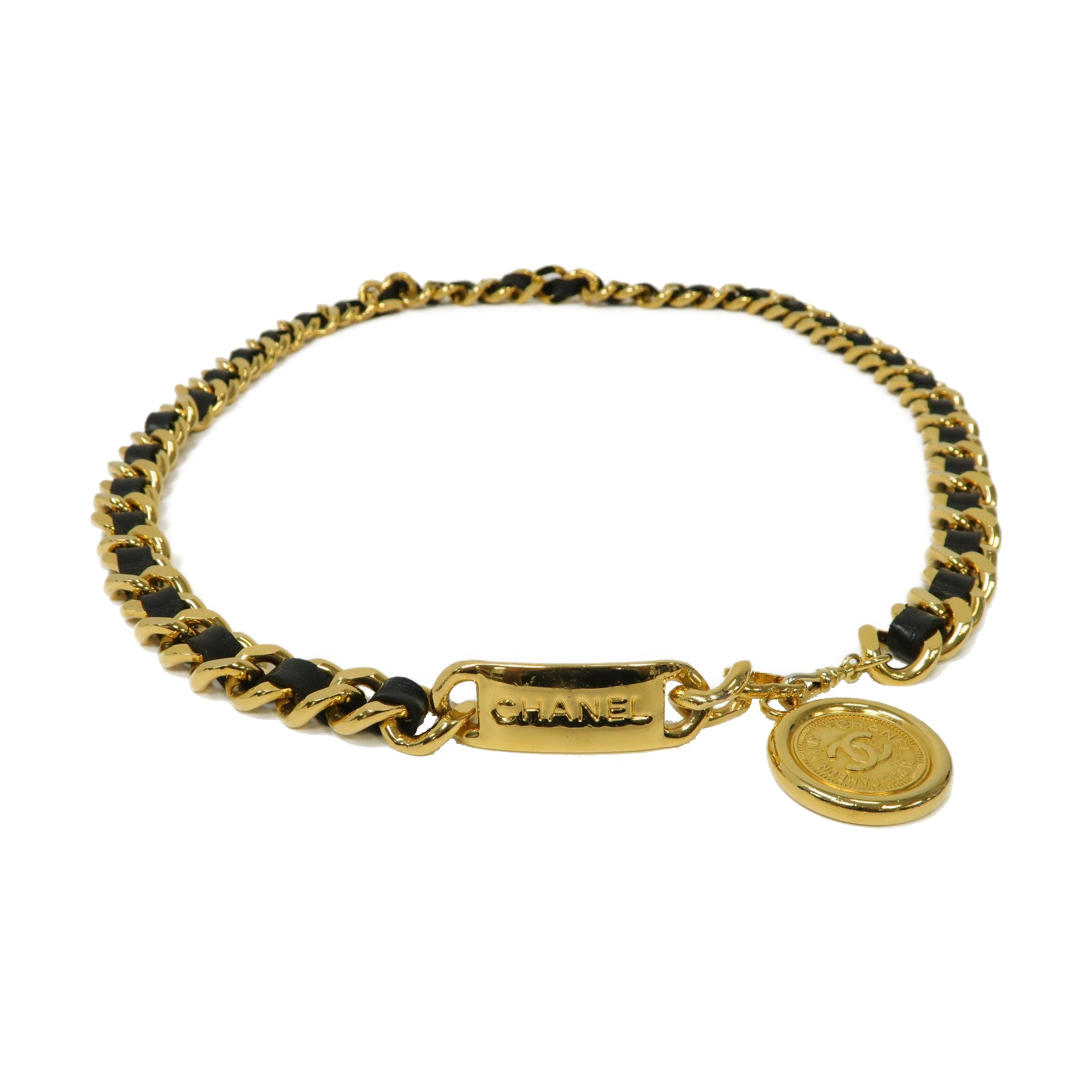 CHANEL 【激減優惠】皮革/金屬Chain Belt鏈帶皮帶金色/黑色