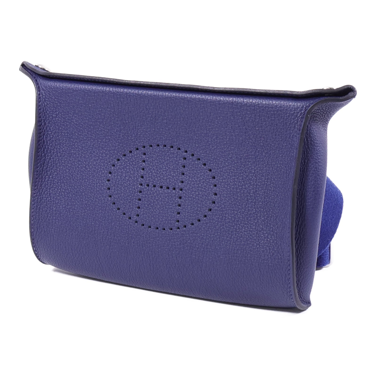 HERMES Togo皮革Videpoches銀扣肩背袋Bleu De Prusse