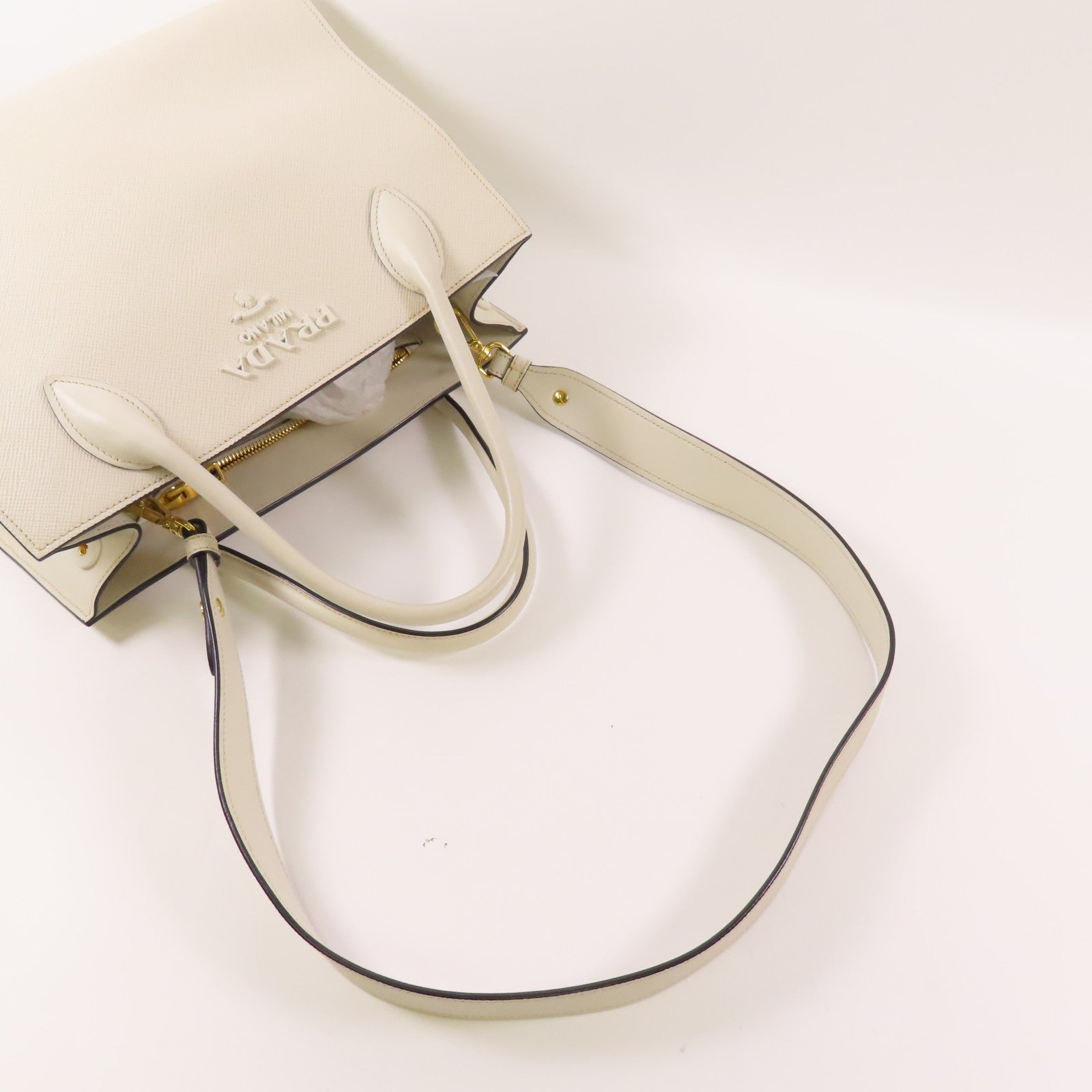 PRADA Saffiano皮革2 Way Shoulder金扣手挽肩背兩用袋