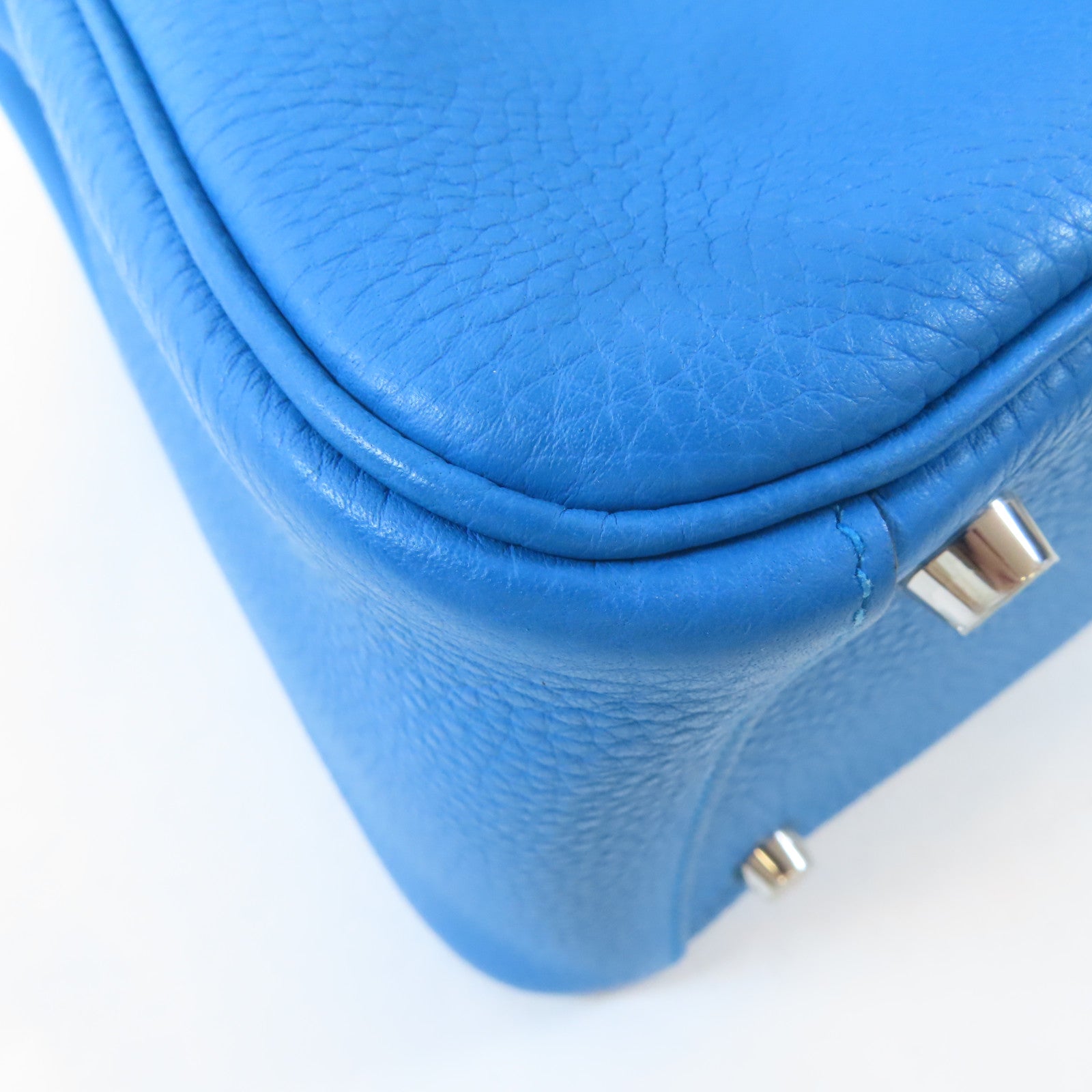 HERMES Clemence皮革Lindy 26銀扣手挽肩背兩用袋Malachite/綠色/Blue Zanzibar/藍色