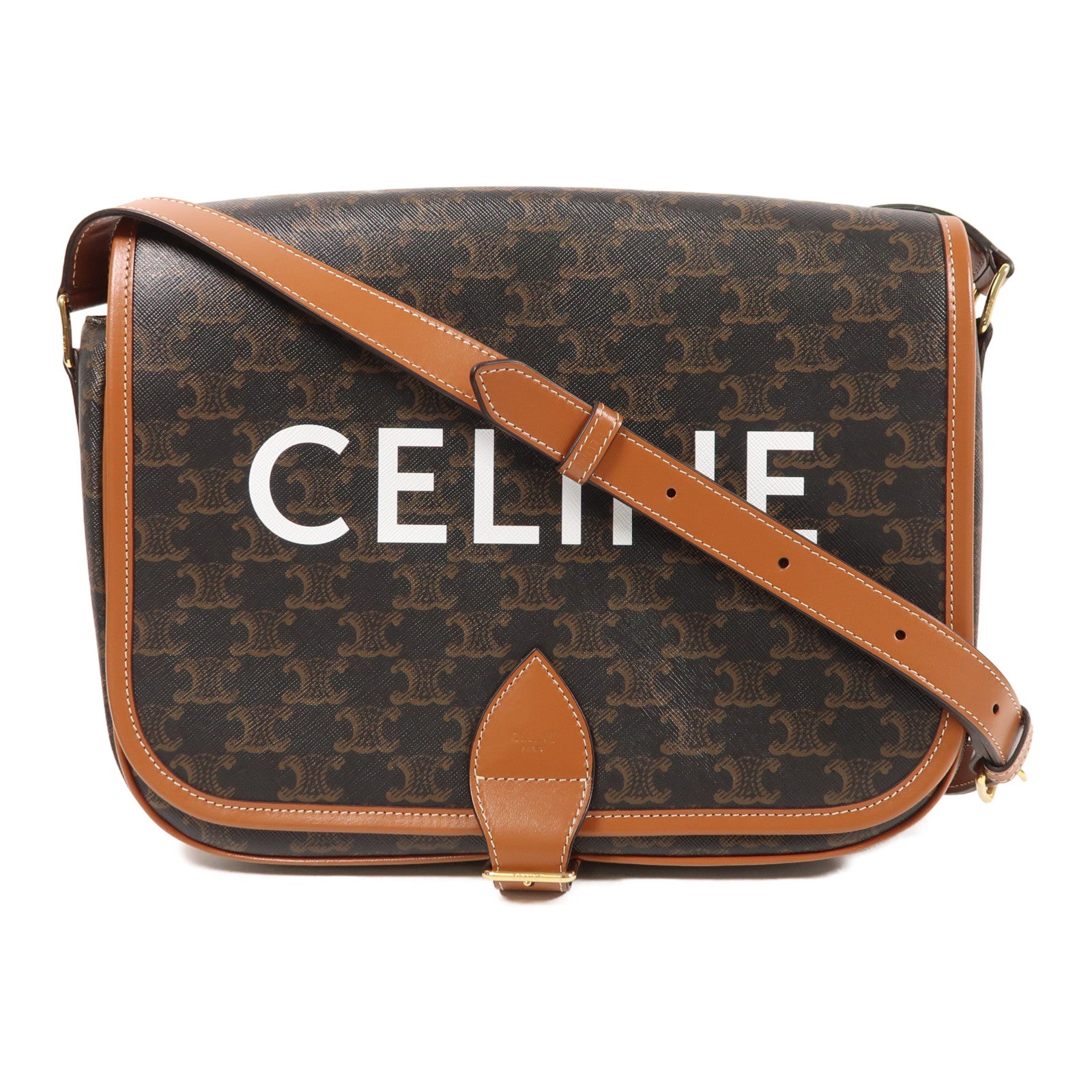 CELINE 塗層帆布Messenger Folce金扣肩背袋