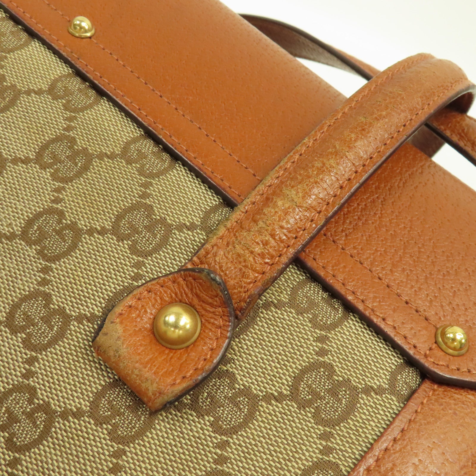 GUCCI 帆布Hand Bag金扣手挽袋啡色