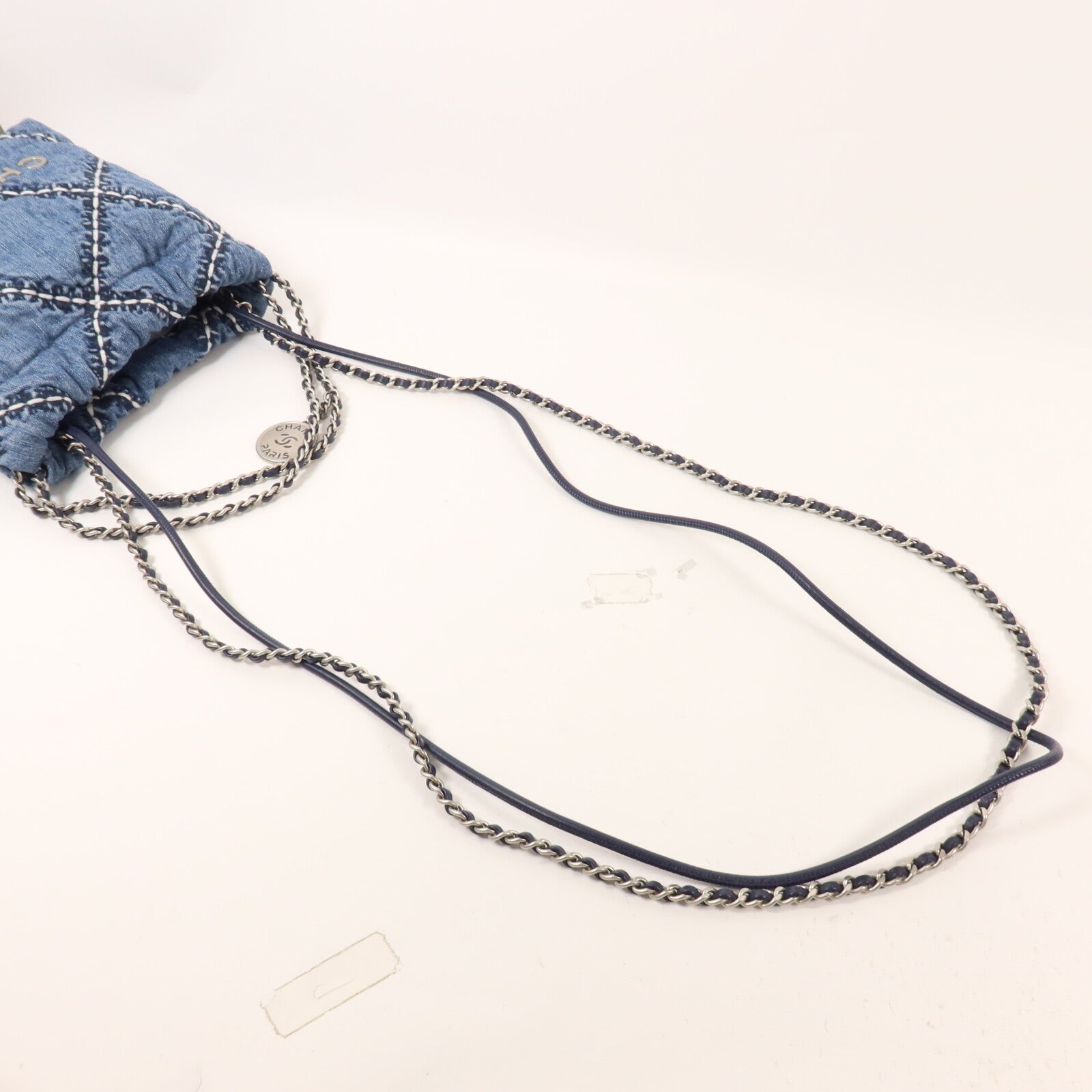 CHANEL 牛仔布Mini C22鏈帶手挽肩背兩用袋