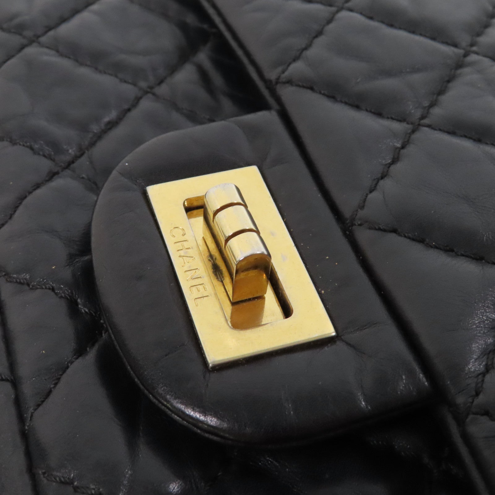 CHANEL 【激減優惠】菱格牛皮皮革2.55金扣鏈帶肩背袋黑色