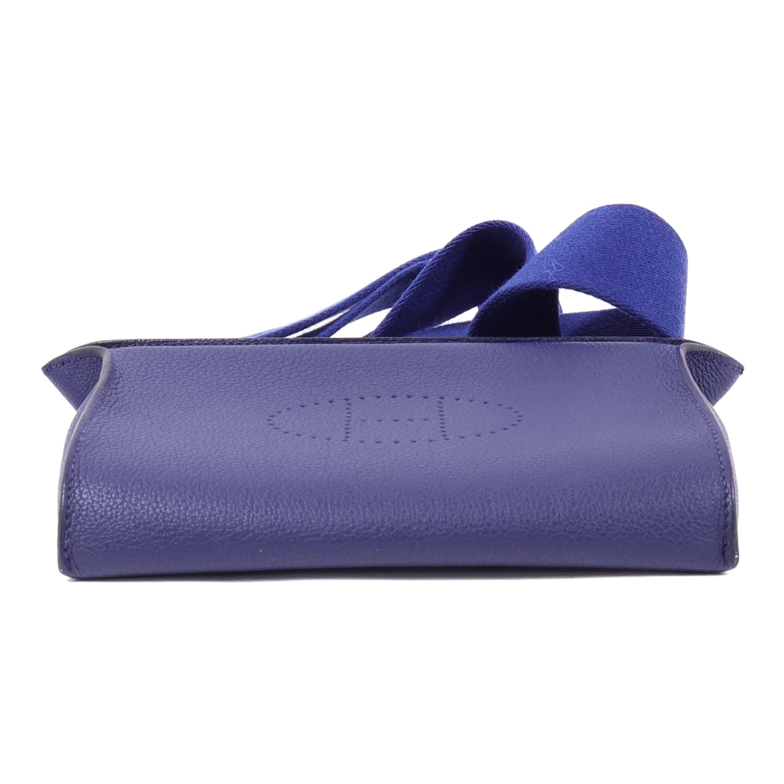 HERMES Togo皮革Videpoches銀扣肩背袋Bleu De Prusse