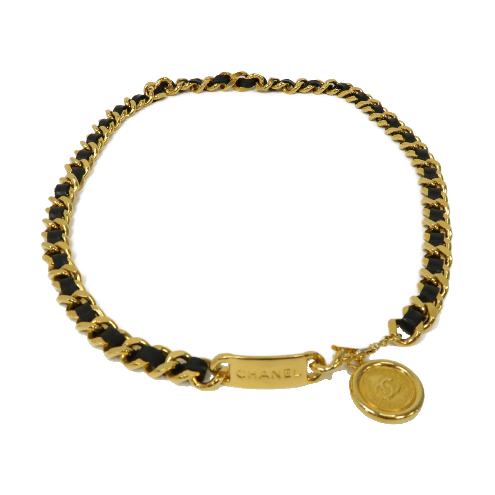 CHANEL 【激減優惠】皮革/金屬Chain Belt鏈帶皮帶金色/黑色