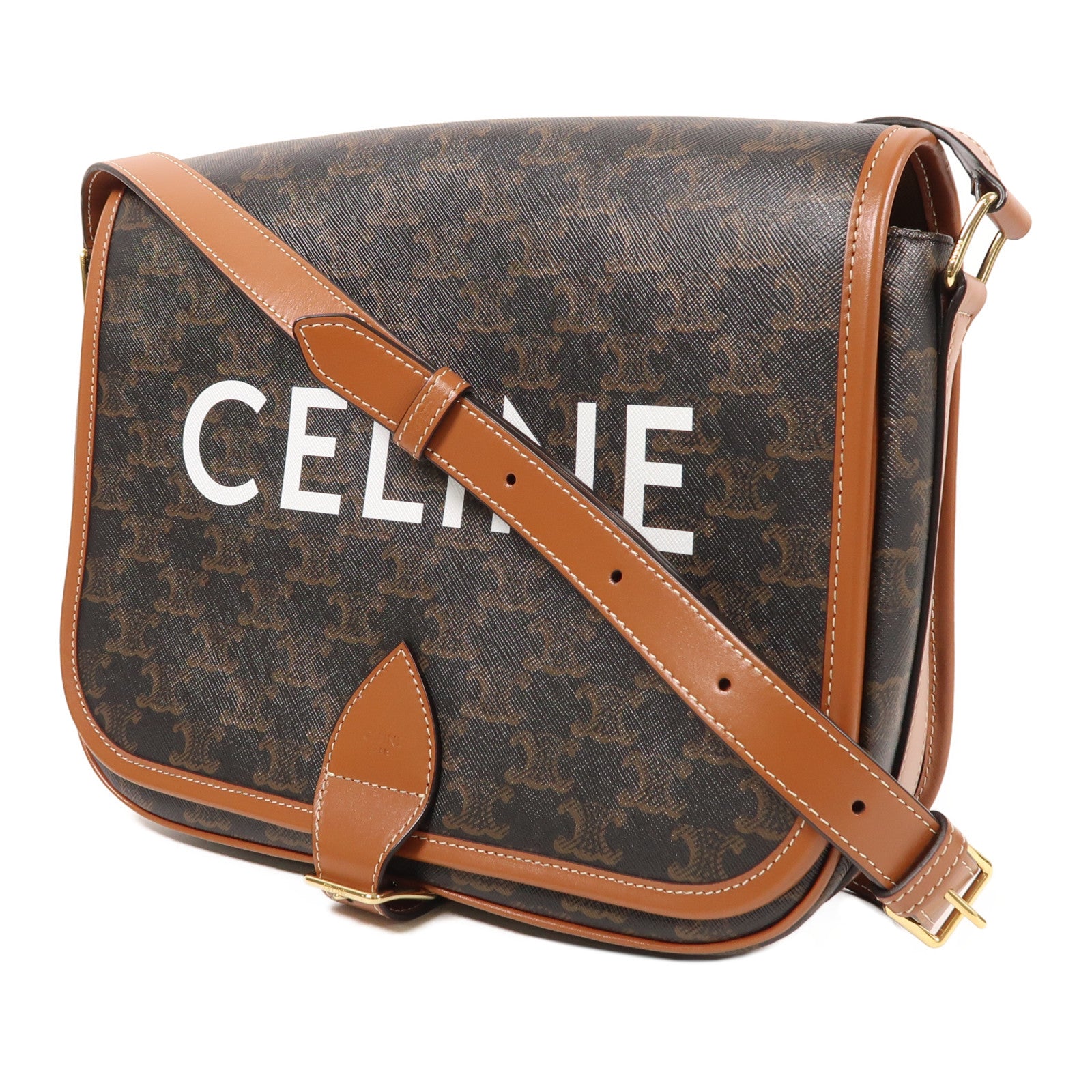 CELINE 塗層帆布Messenger Folce金扣肩背袋