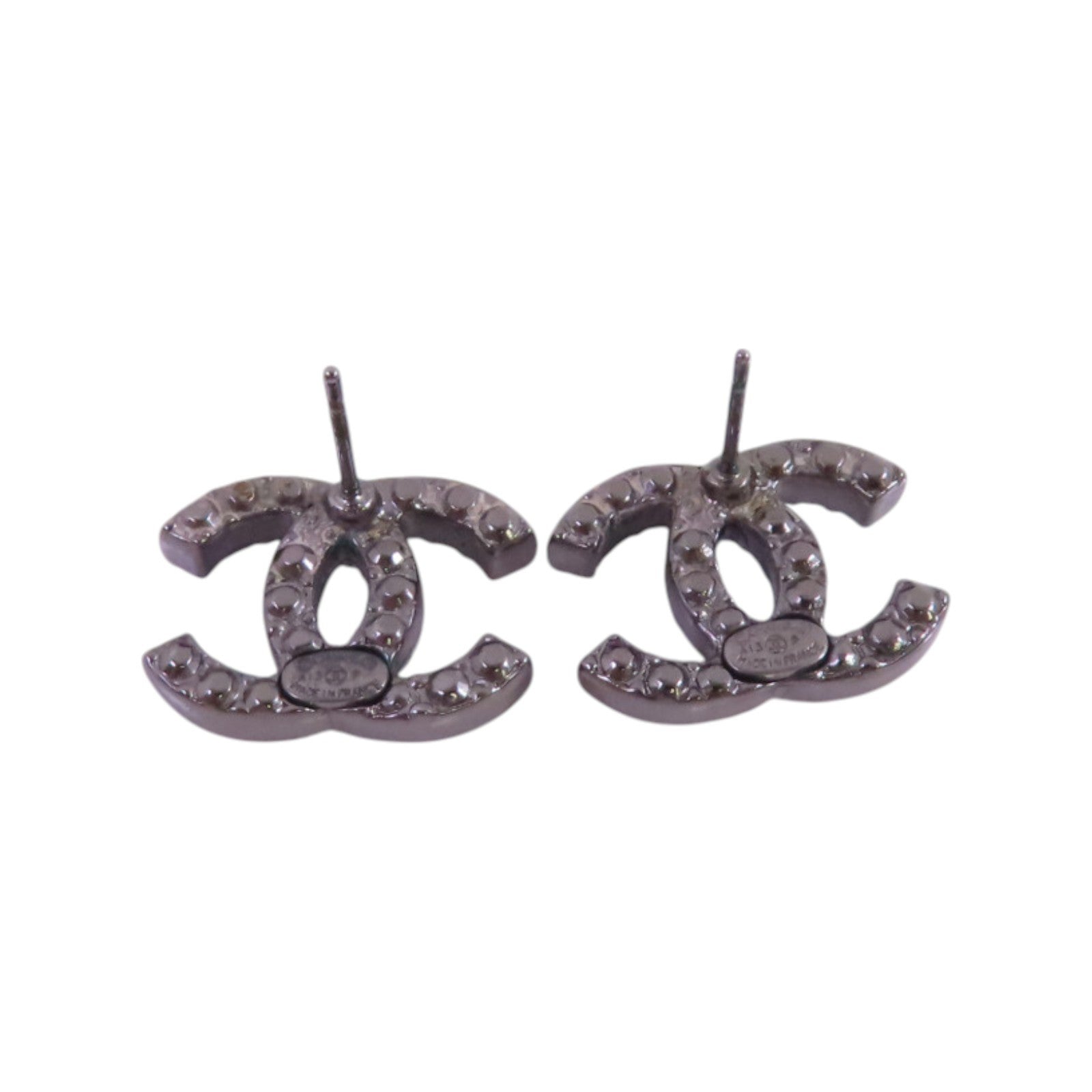 CHANEL 金屬/水鑽/仿珍珠CC Earrings銀扣耳環