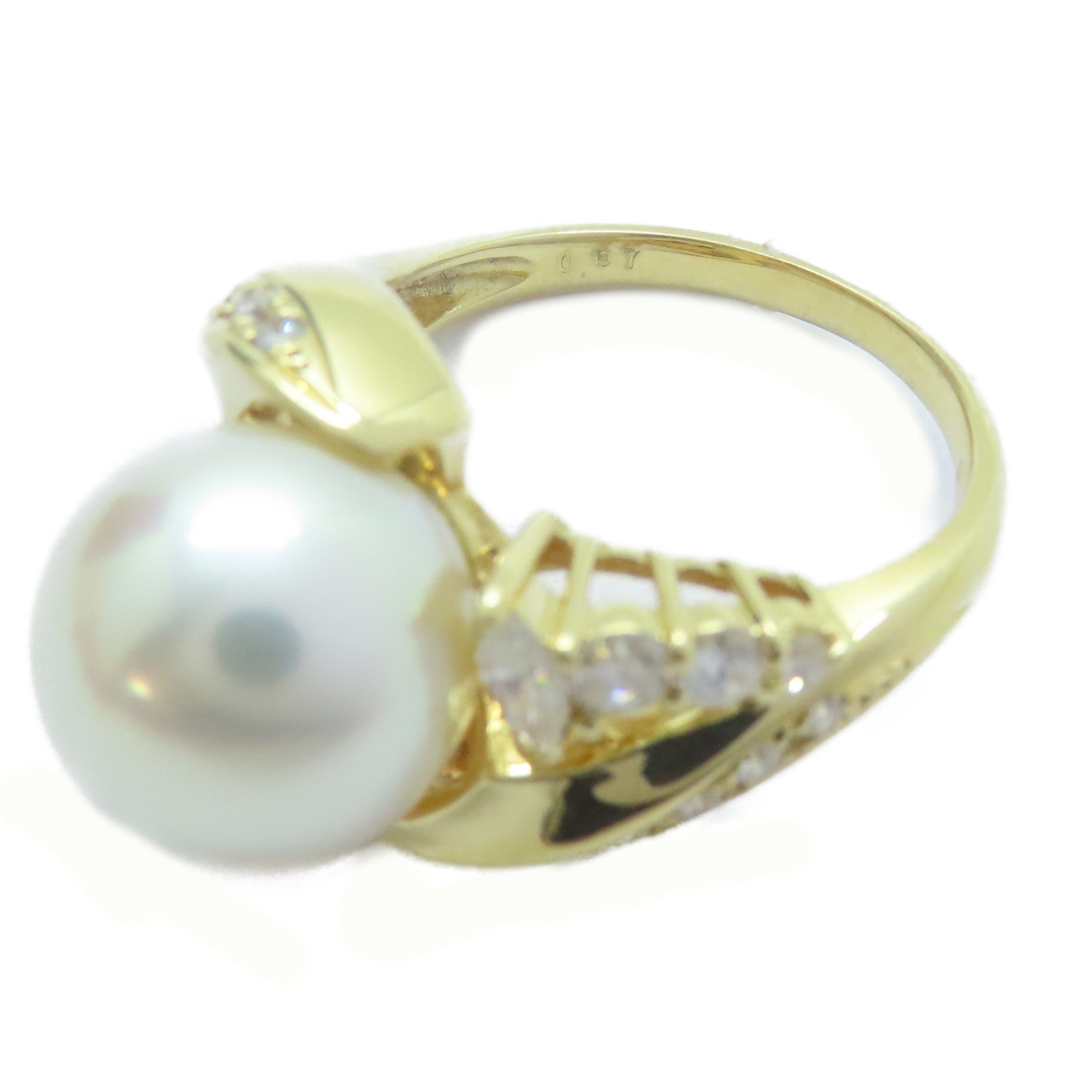 JEWELRY 18K黃金Pearl Ring珍珠11.3mm/0.67ct鑽石戒指US#6