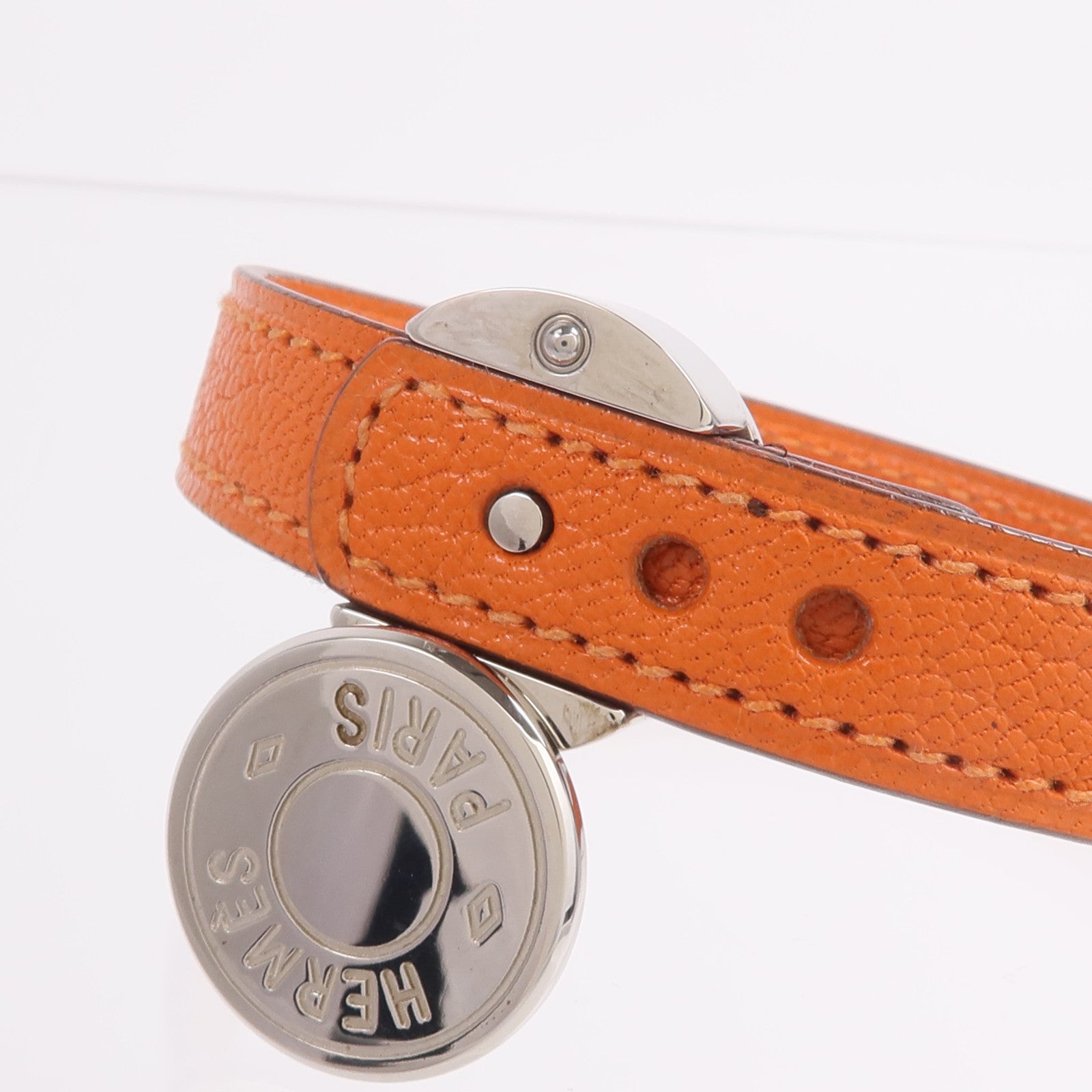 HERMES Swift/Mysore皮革Looping Bracelet手帶Noir/Orange